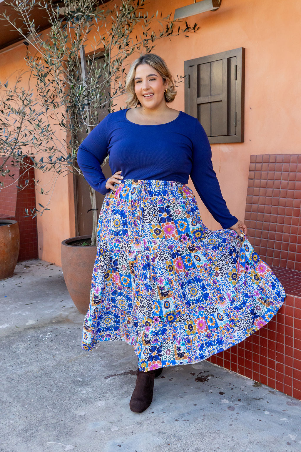 Carrie Skirt in Floral Tiles