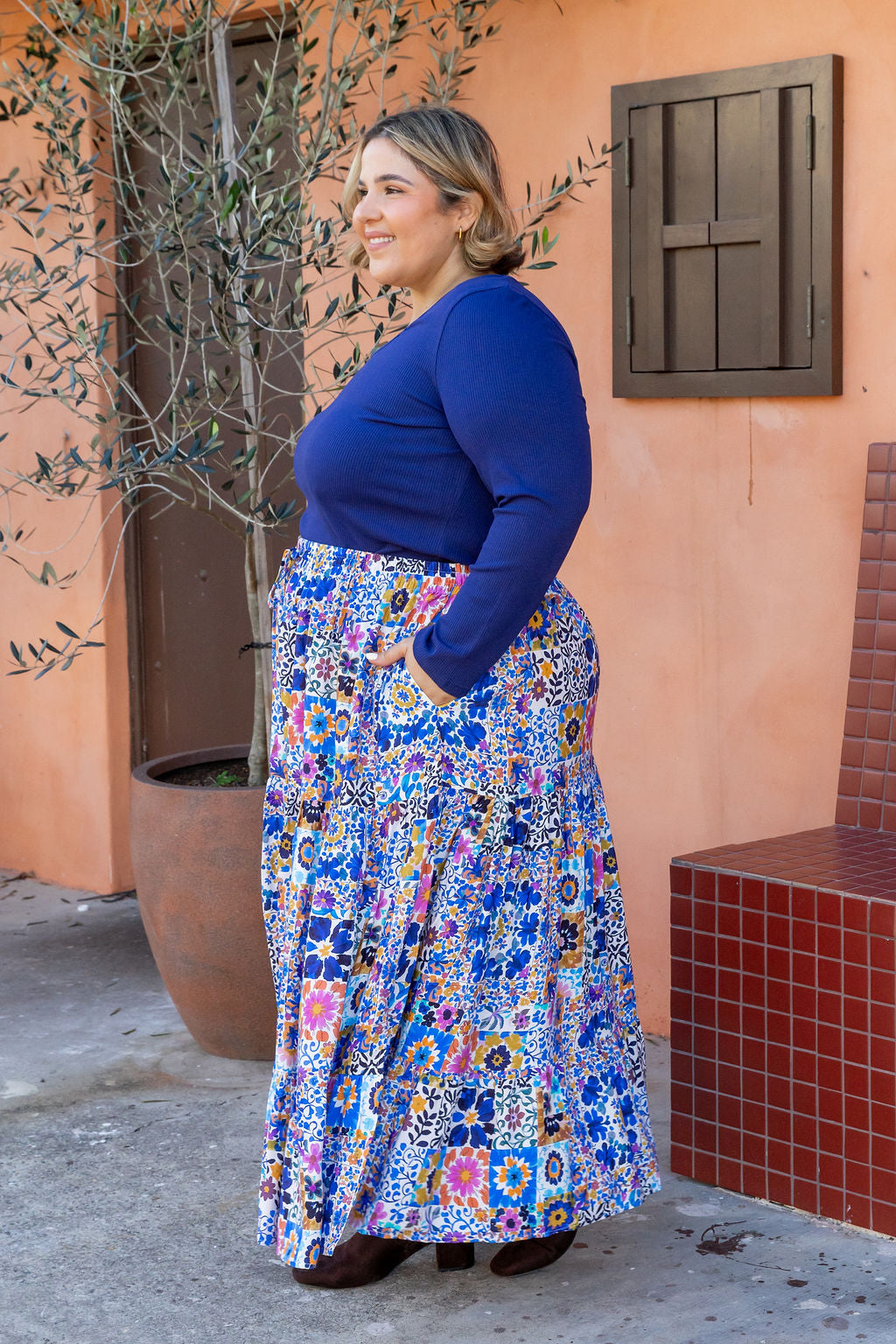 Carrie Skirt in Floral Tiles