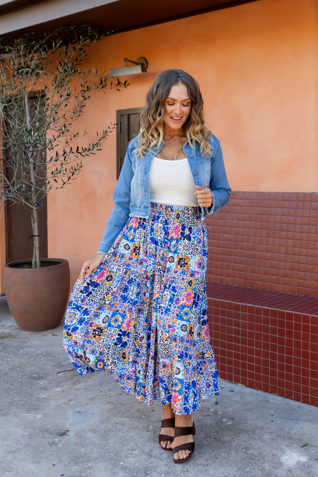Carrie Skirt in Floral Tiles