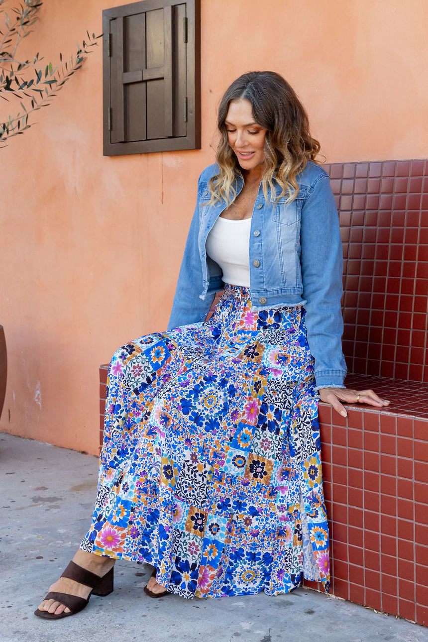 Carrie Skirt in Floral Tiles