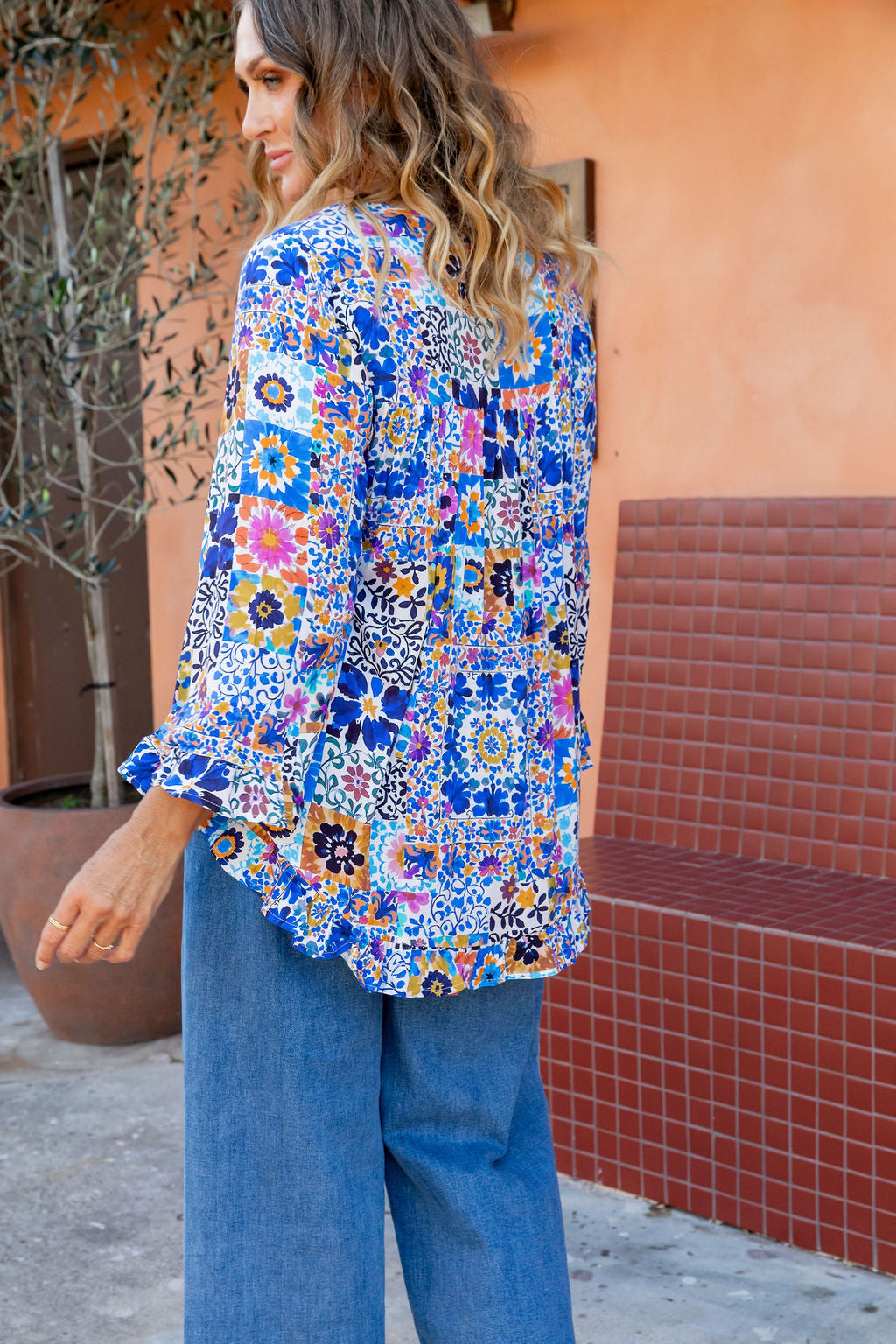 Natalie Long Sleeve Top in Floral Tiles