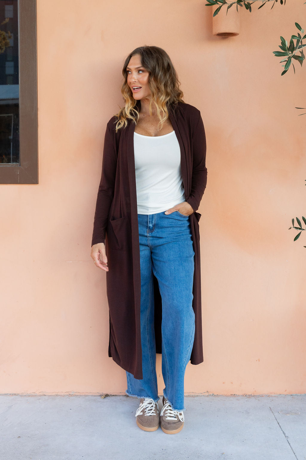 Jane Cardi Maxi Length in Chocolate