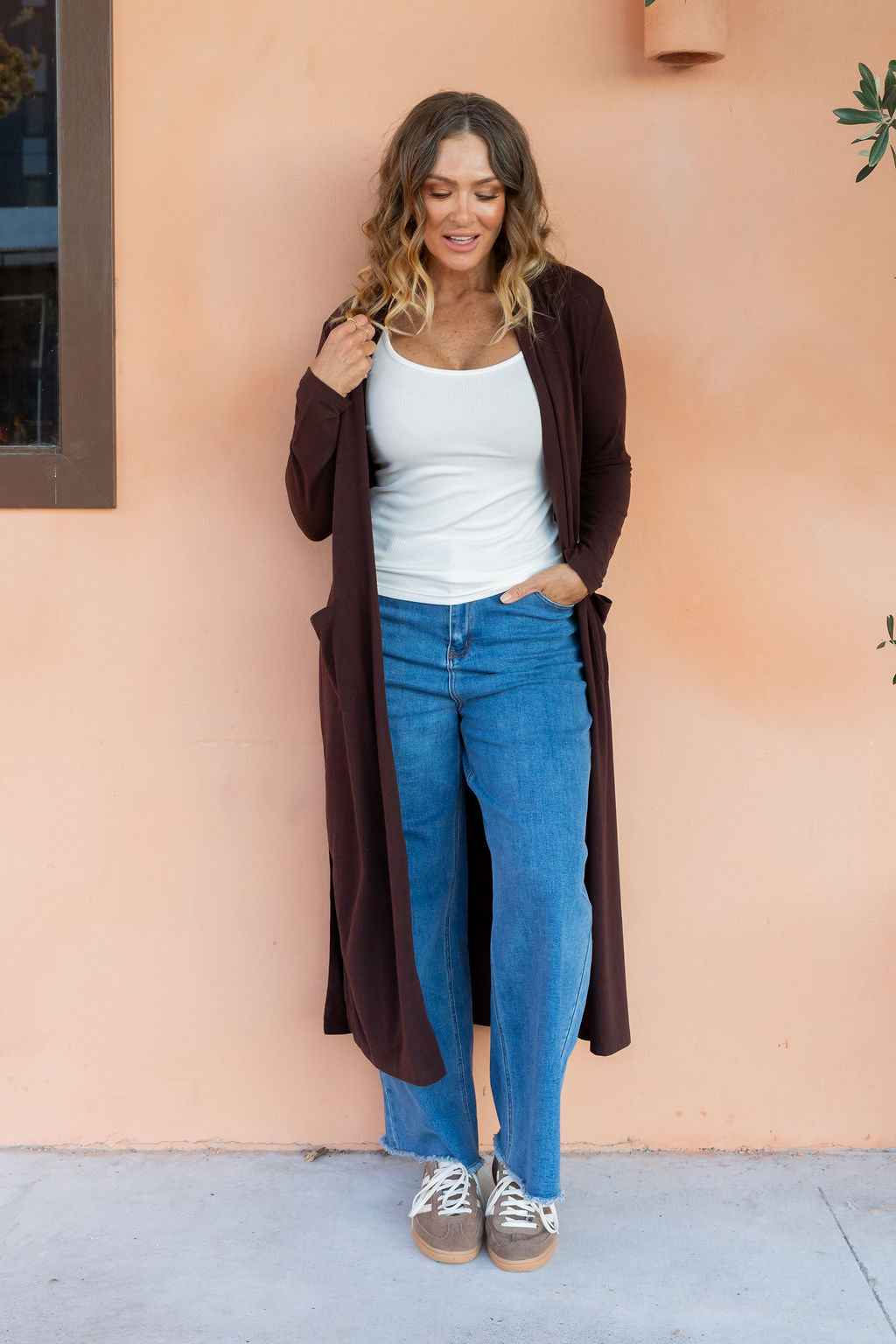 Jane Cardi Maxi Length in Chocolate