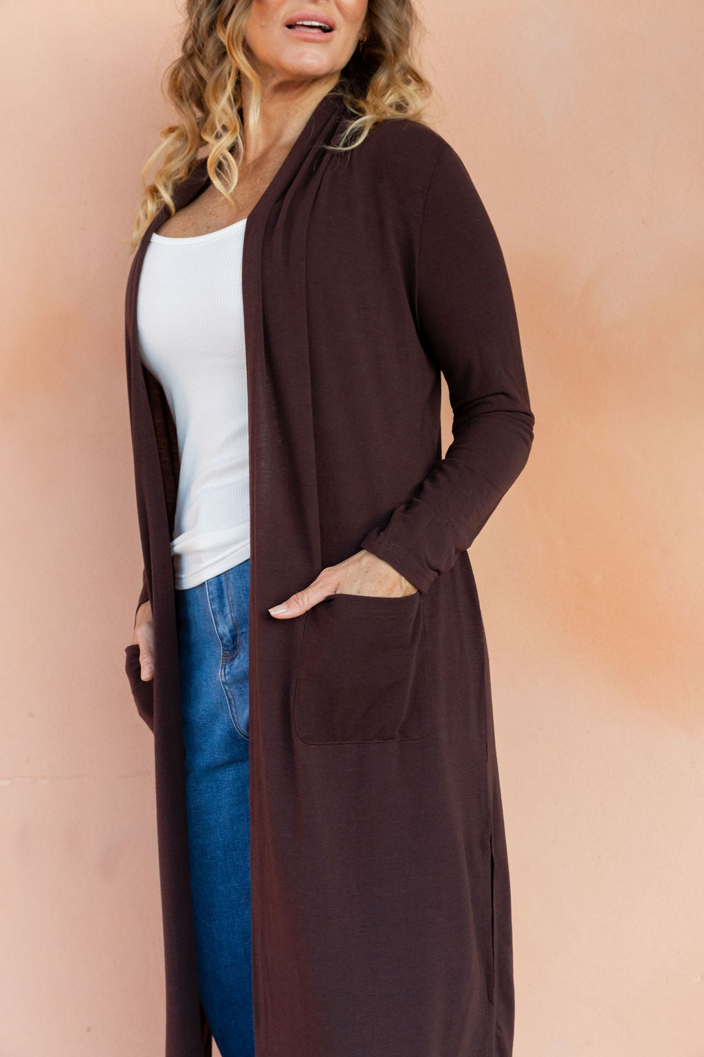 Jane Cardi Maxi Length in Chocolate