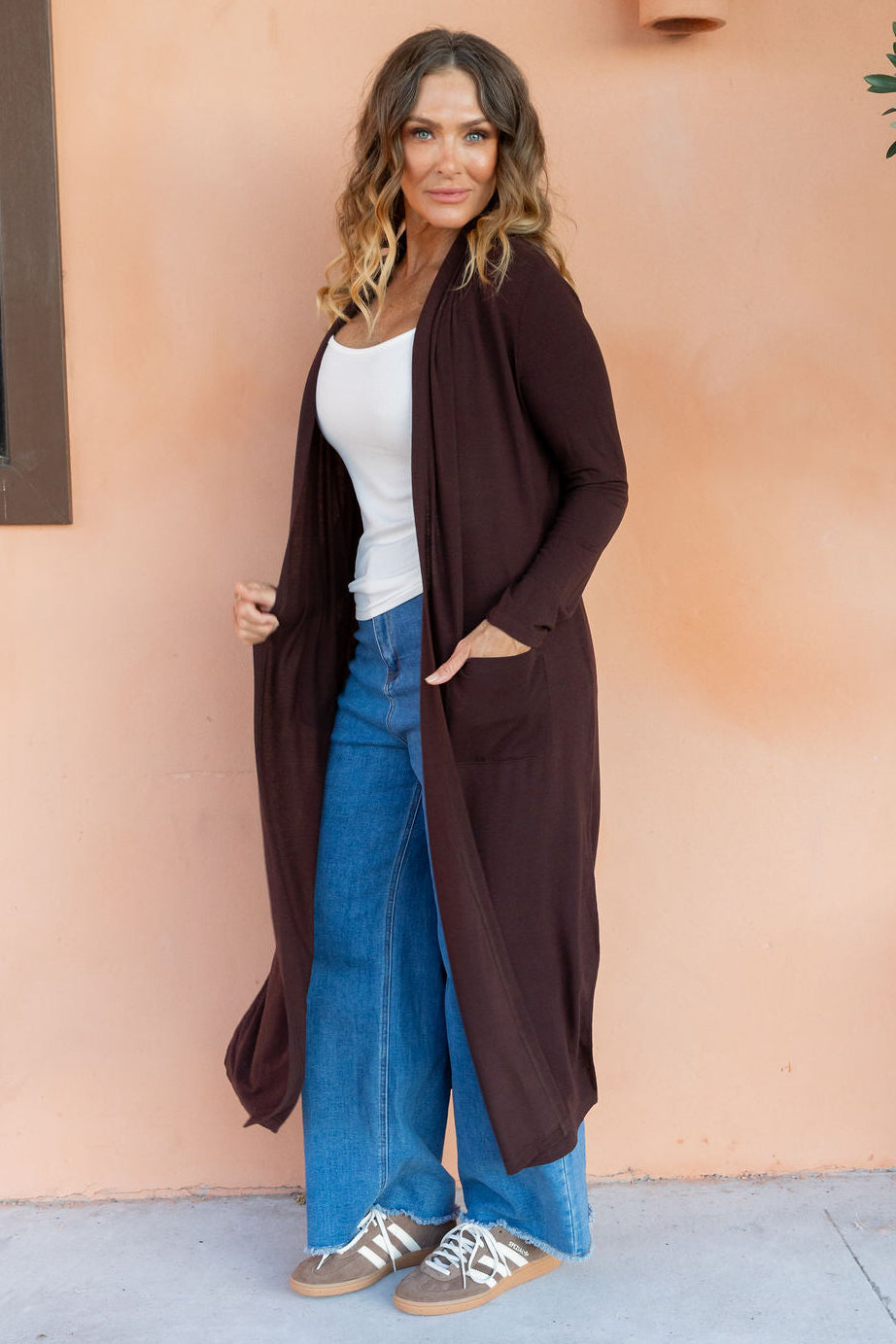 Jane Cardi Maxi Length in Chocolate