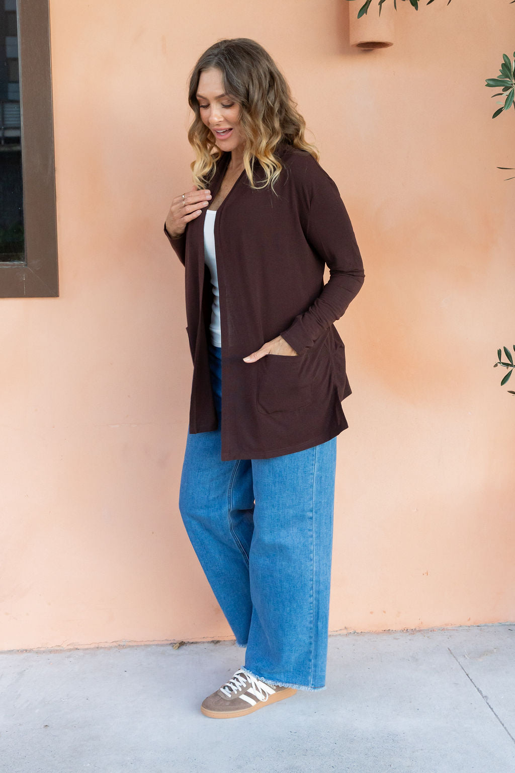 Jane Cardi Short Length in Chocolate
