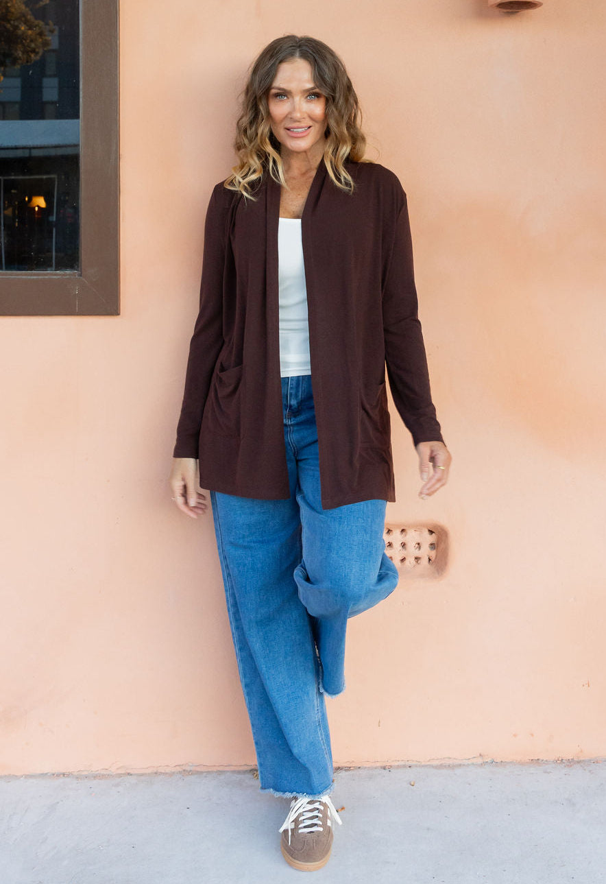 Jane Cardi Short Length in Chocolate