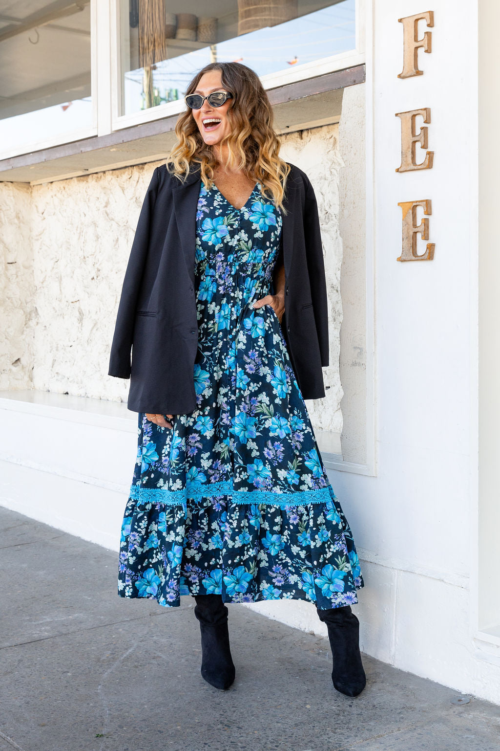Louisa Maxi Dress in Indigo Blooms