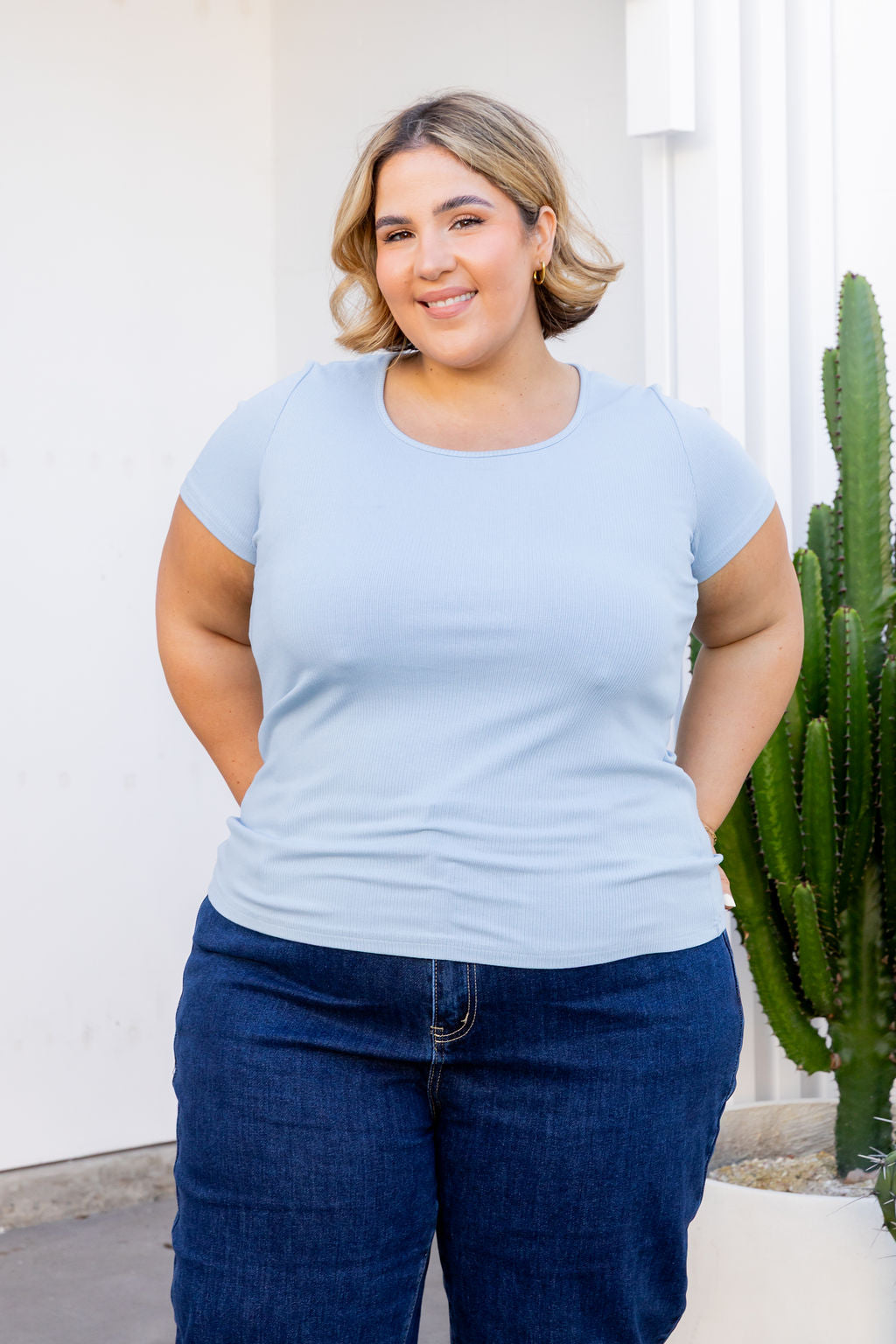 Billi Rib Tee in Denim Blue