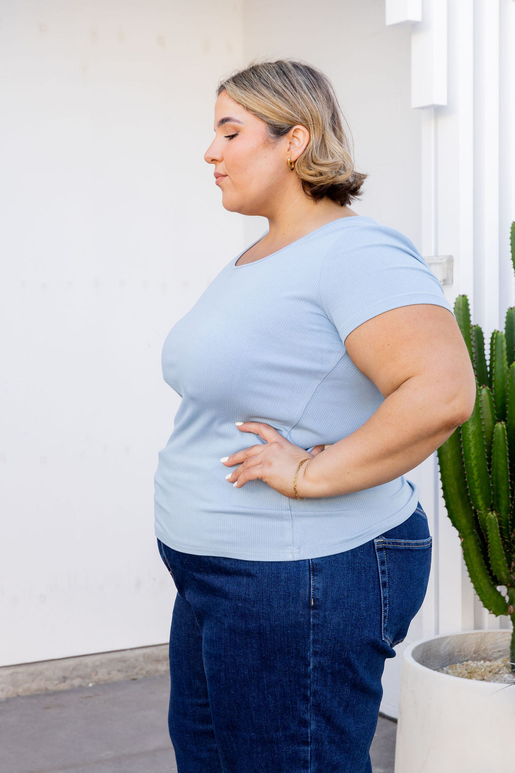 Billi Rib Tee in Denim Blue