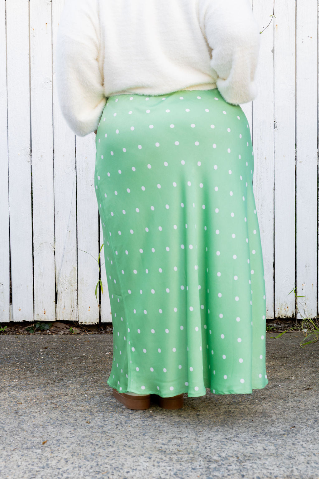 Livy Bias Skirt in Matcha/Cream Polka Dot