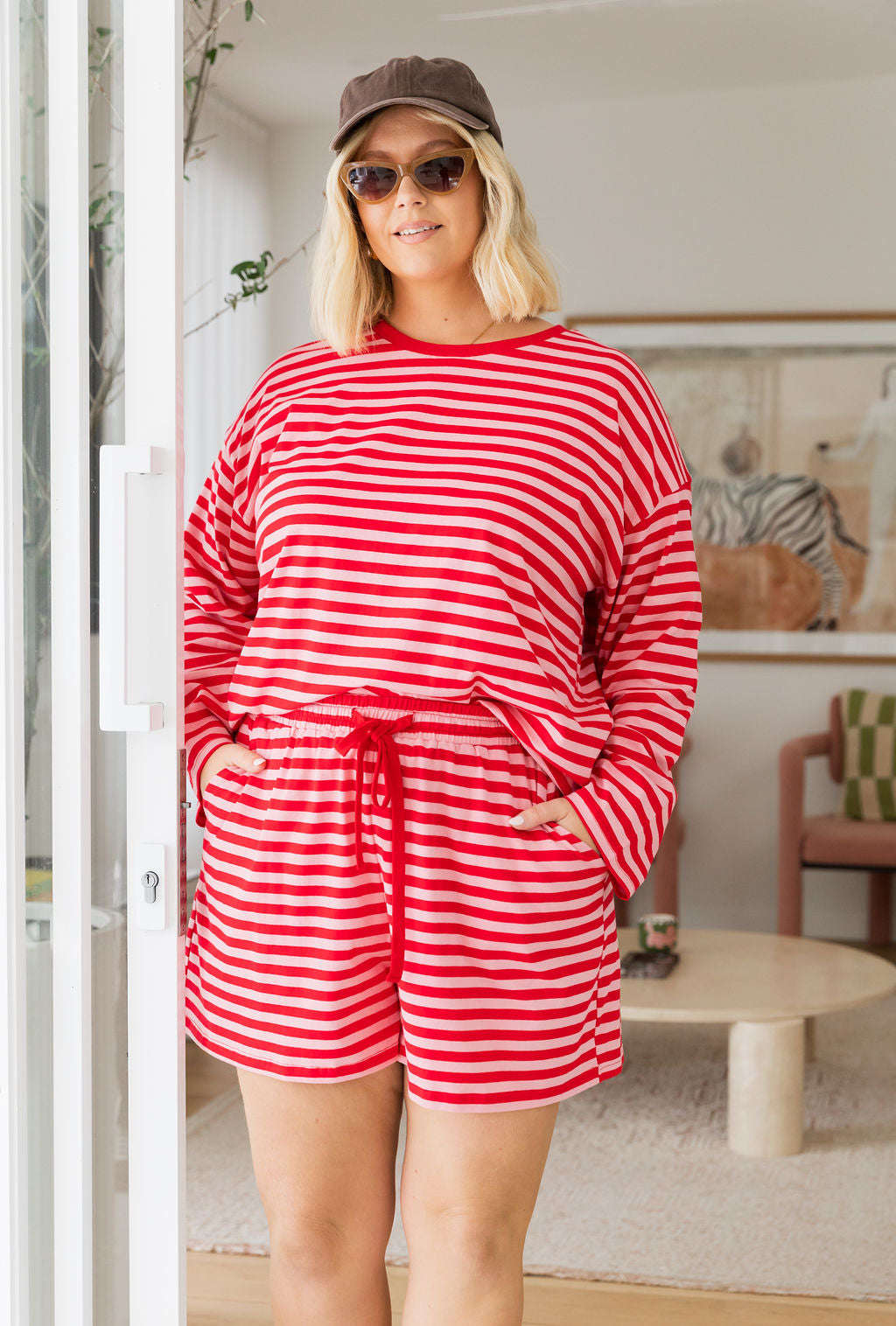 Striped Lounge Short in Pink/Red