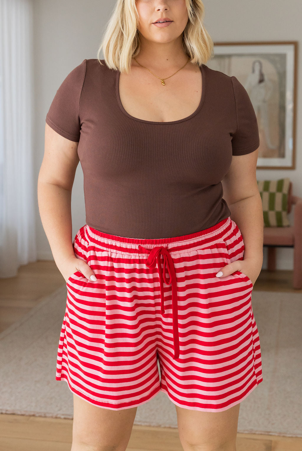 Striped Lounge Short in Pink/Red