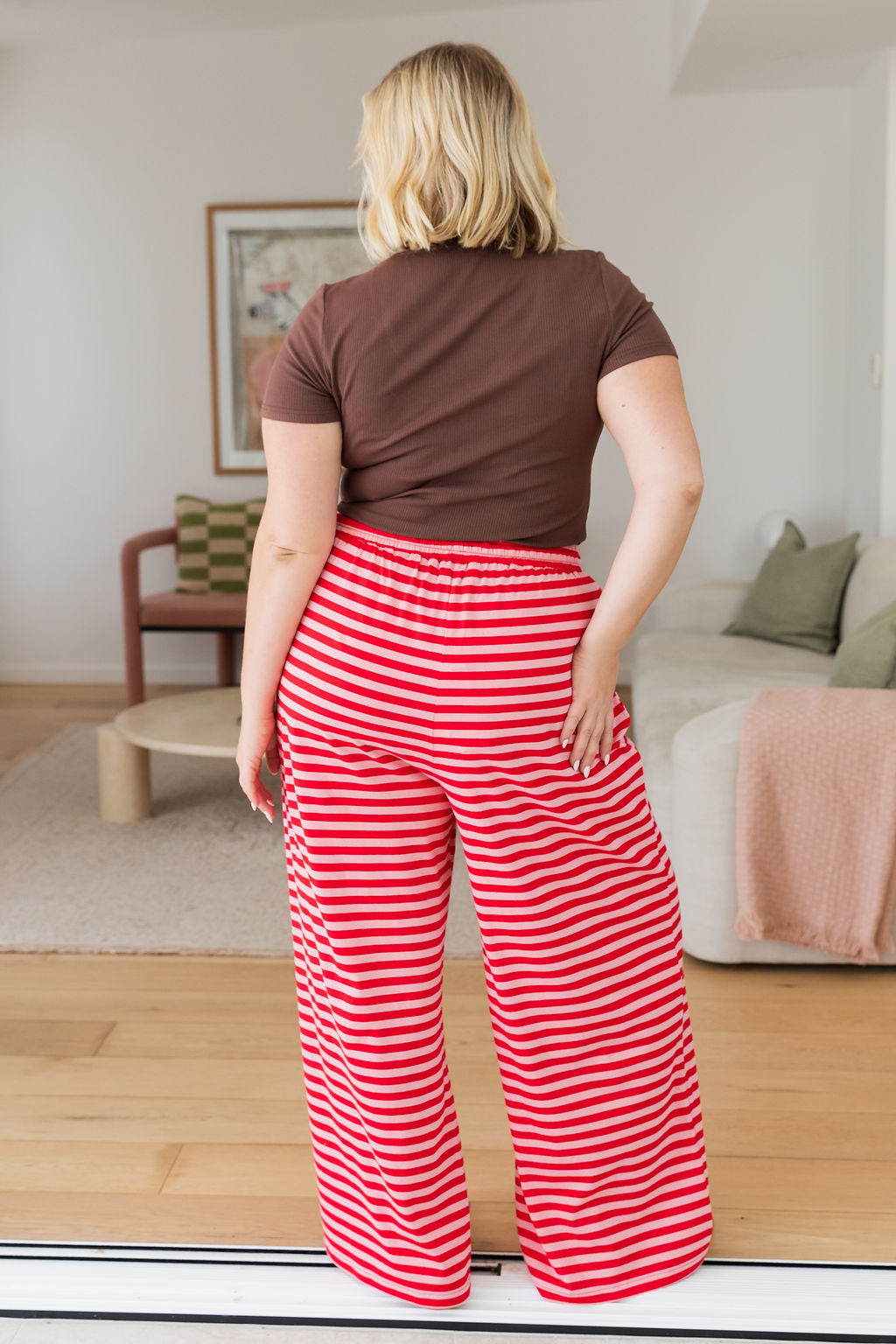 Striped Lounge Pant in Pink/Red