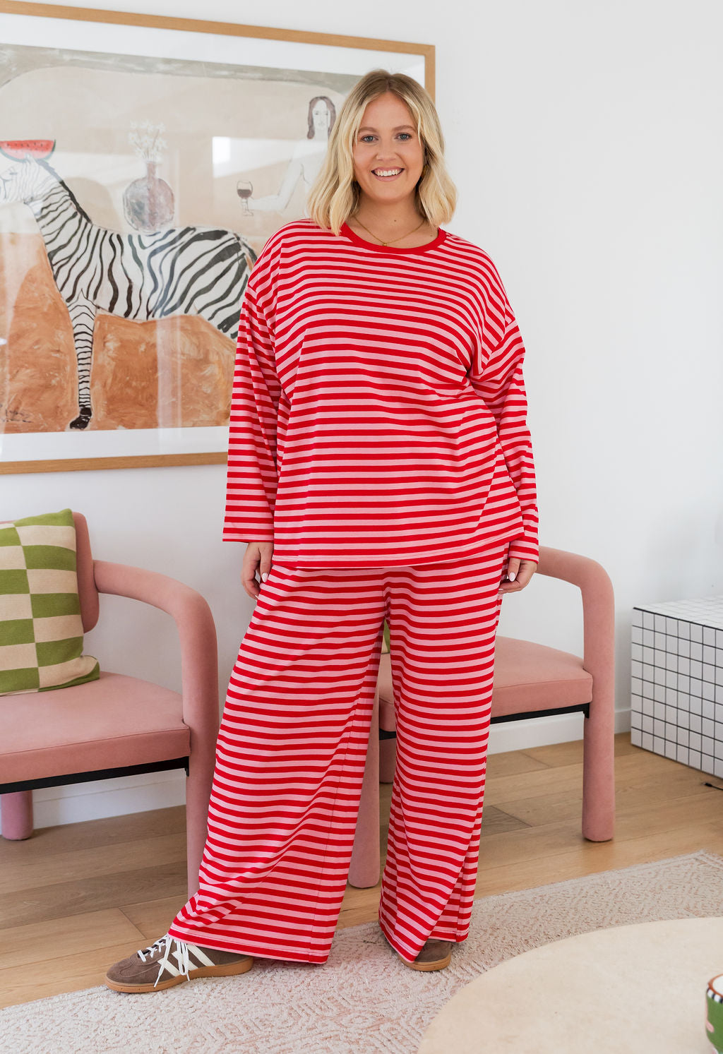 Striped Lounge Pant in Pink/Red