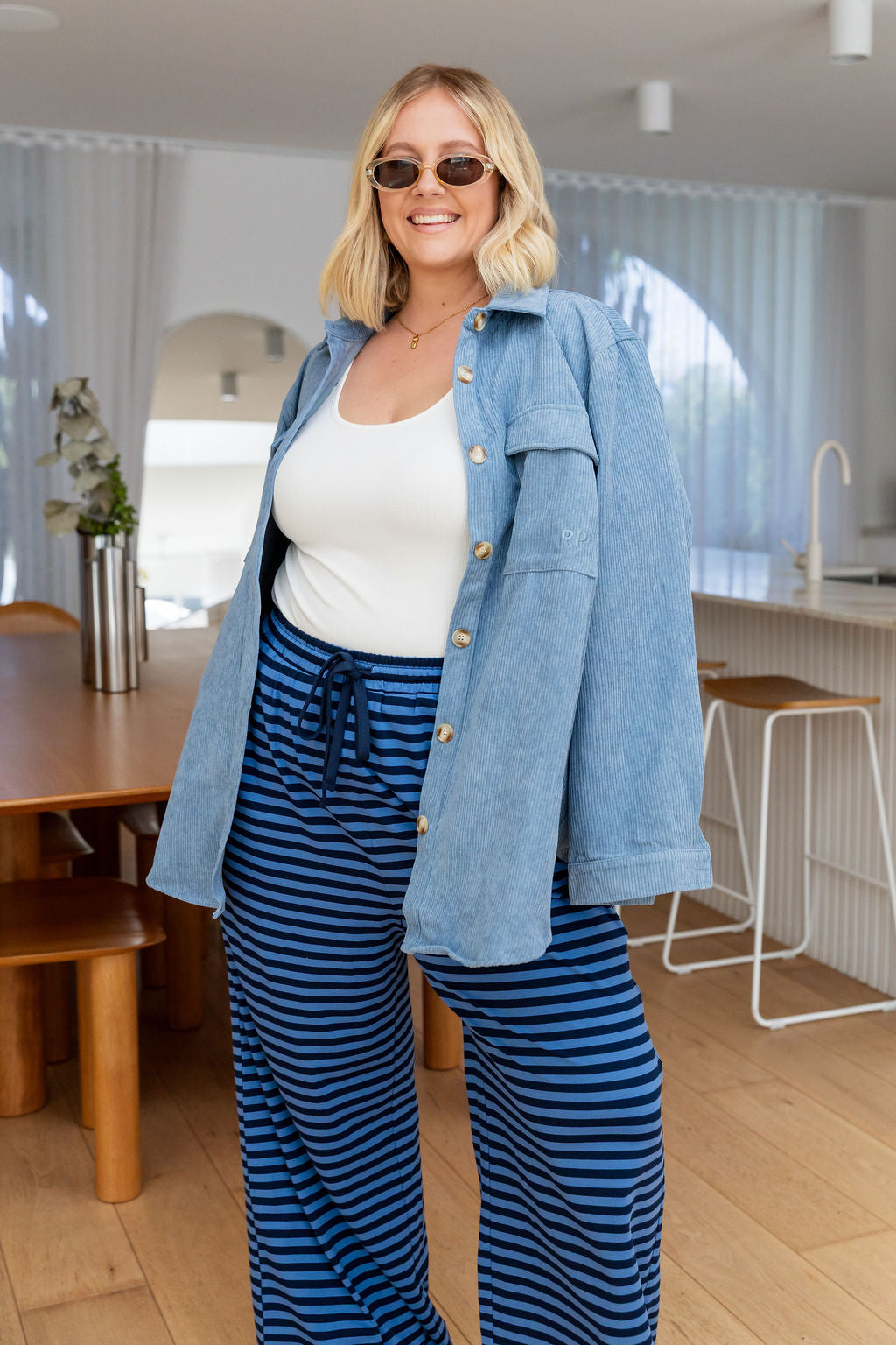 Elsia Cord Shacket in Denim Blue