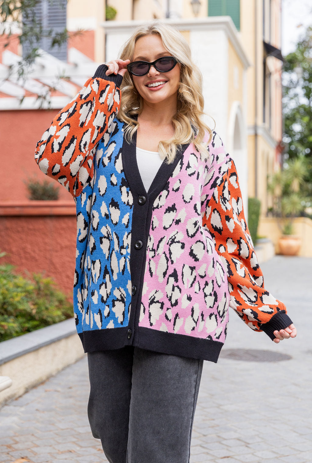 Prague Knit Cardi in Abstract Animal Mix