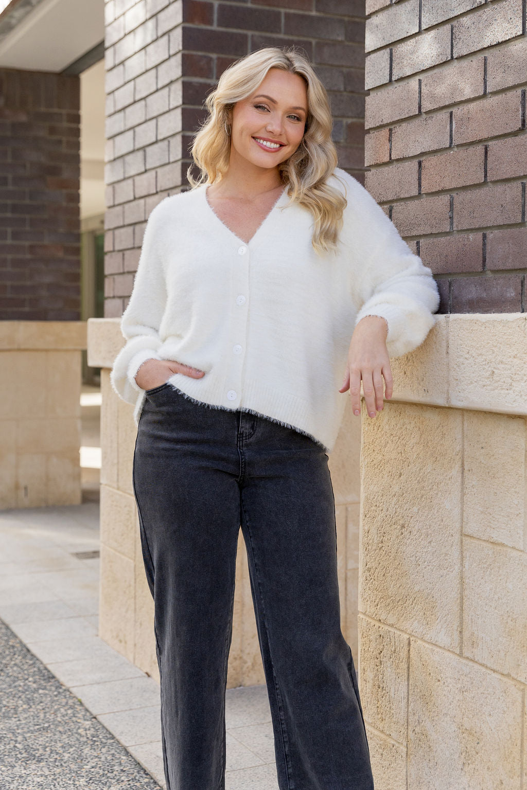 Clover Fluffy Knit in Off White