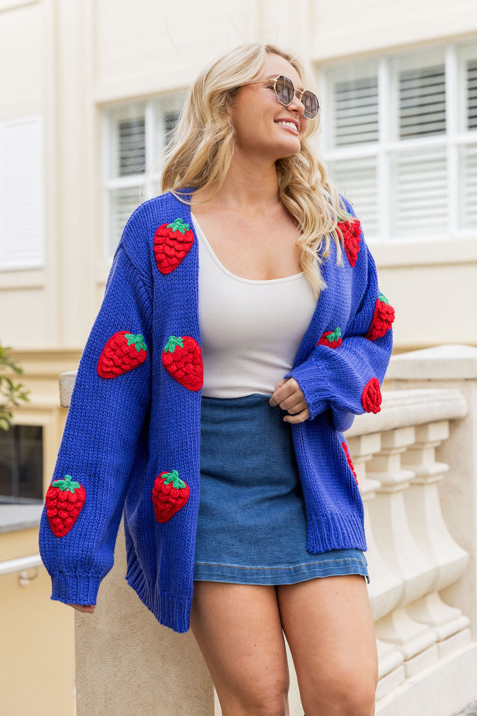 Amalfi Cardi in Cobalt/Strawberries