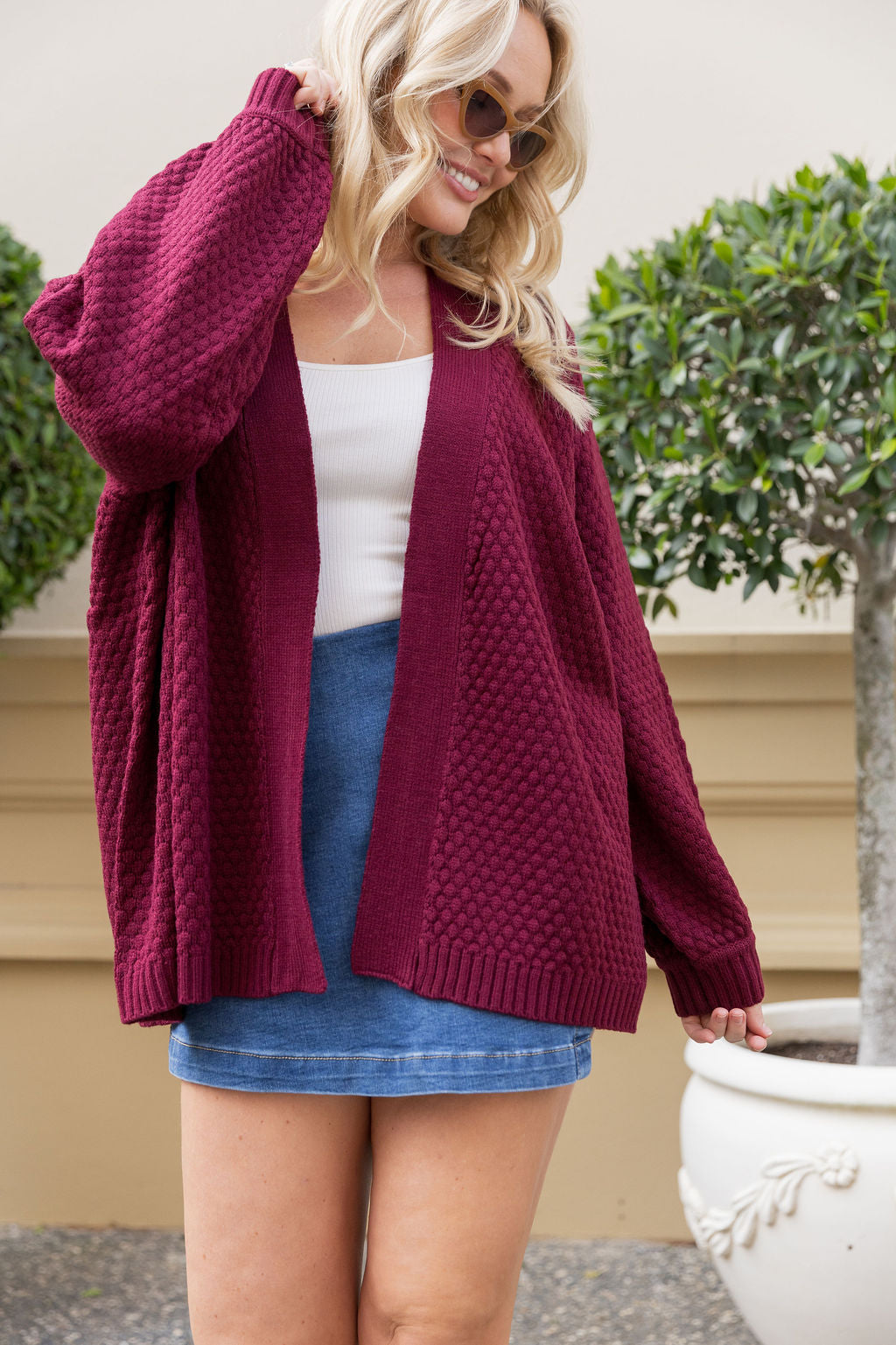 Marbelle Knit Cardigan in Burgundy