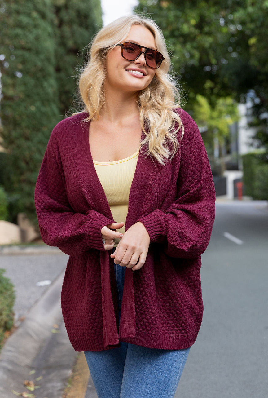Marbelle Knit Cardigan in Burgundy