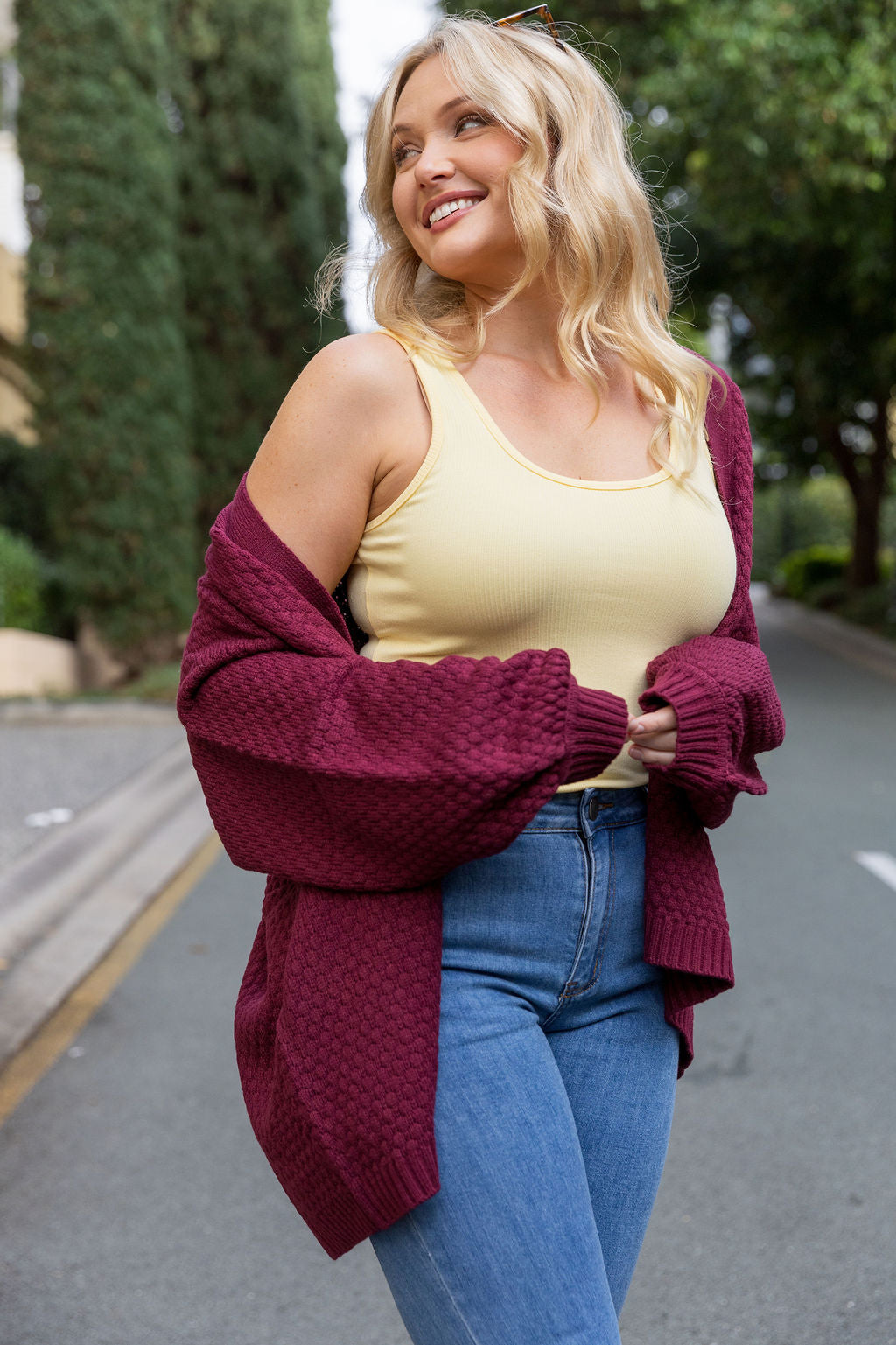 Marbelle Knit Cardigan in Burgundy