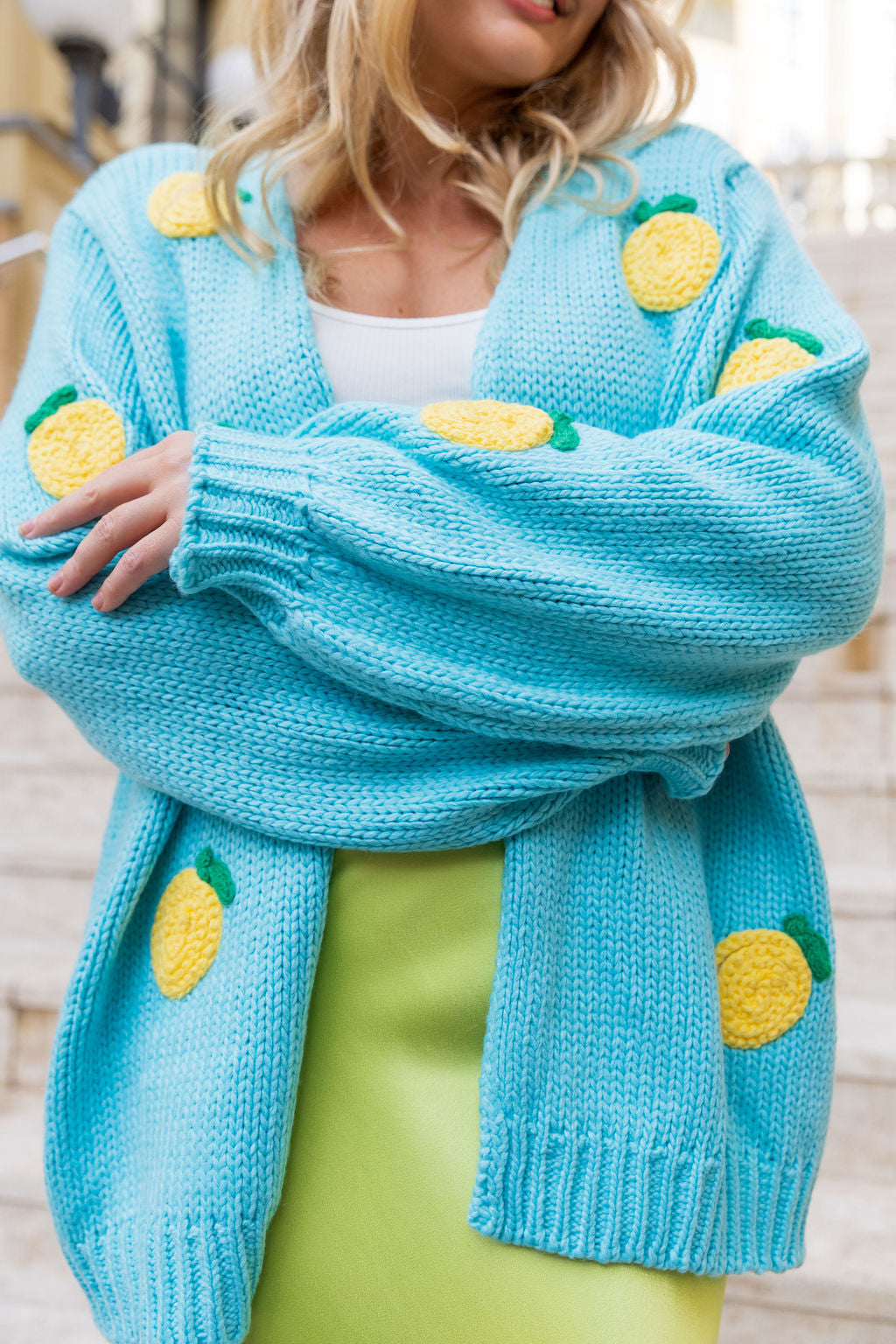 Amalfi Cardi in Light Blue/Lemons