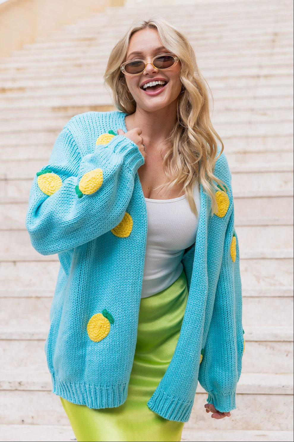 Amalfi Cardi in Light Blue/Lemons