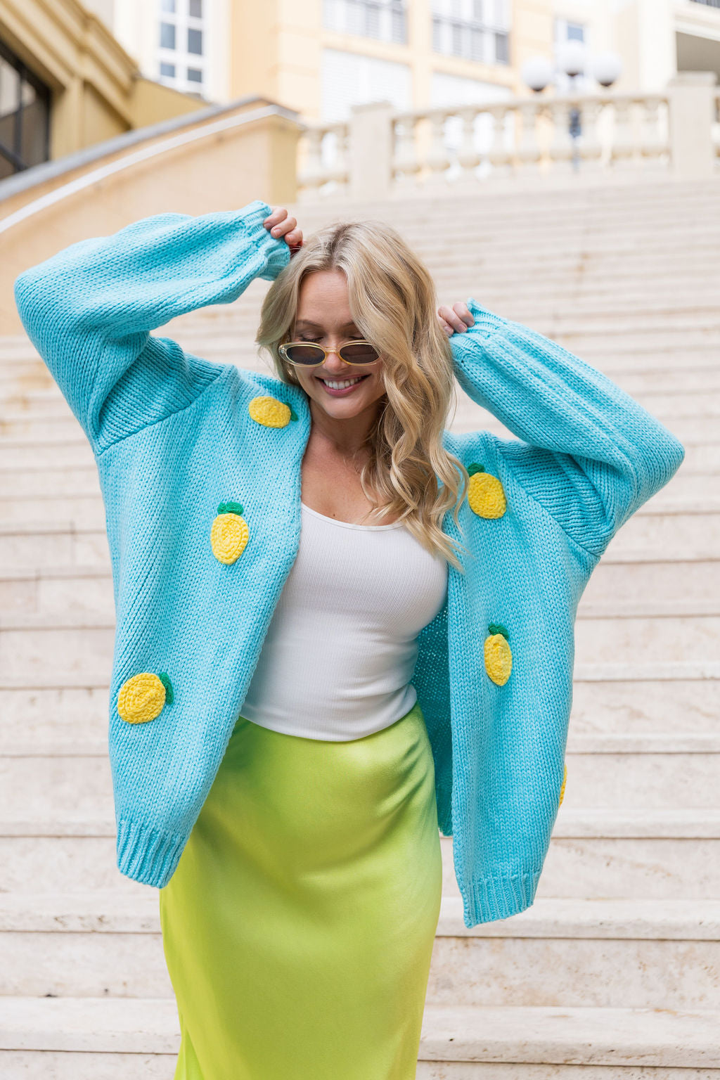 Amalfi Cardi in Light Blue/Lemons