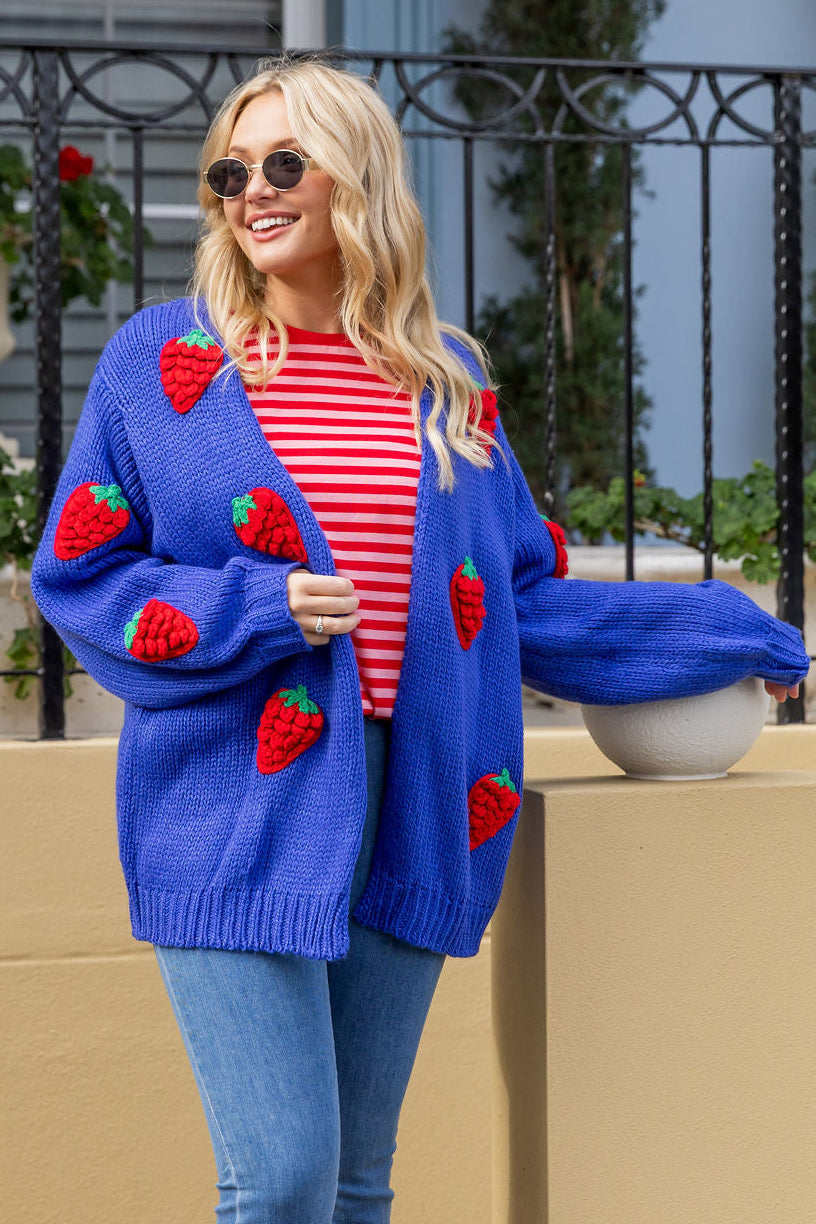 Amalfi Cardi in Cobalt/Strawberries