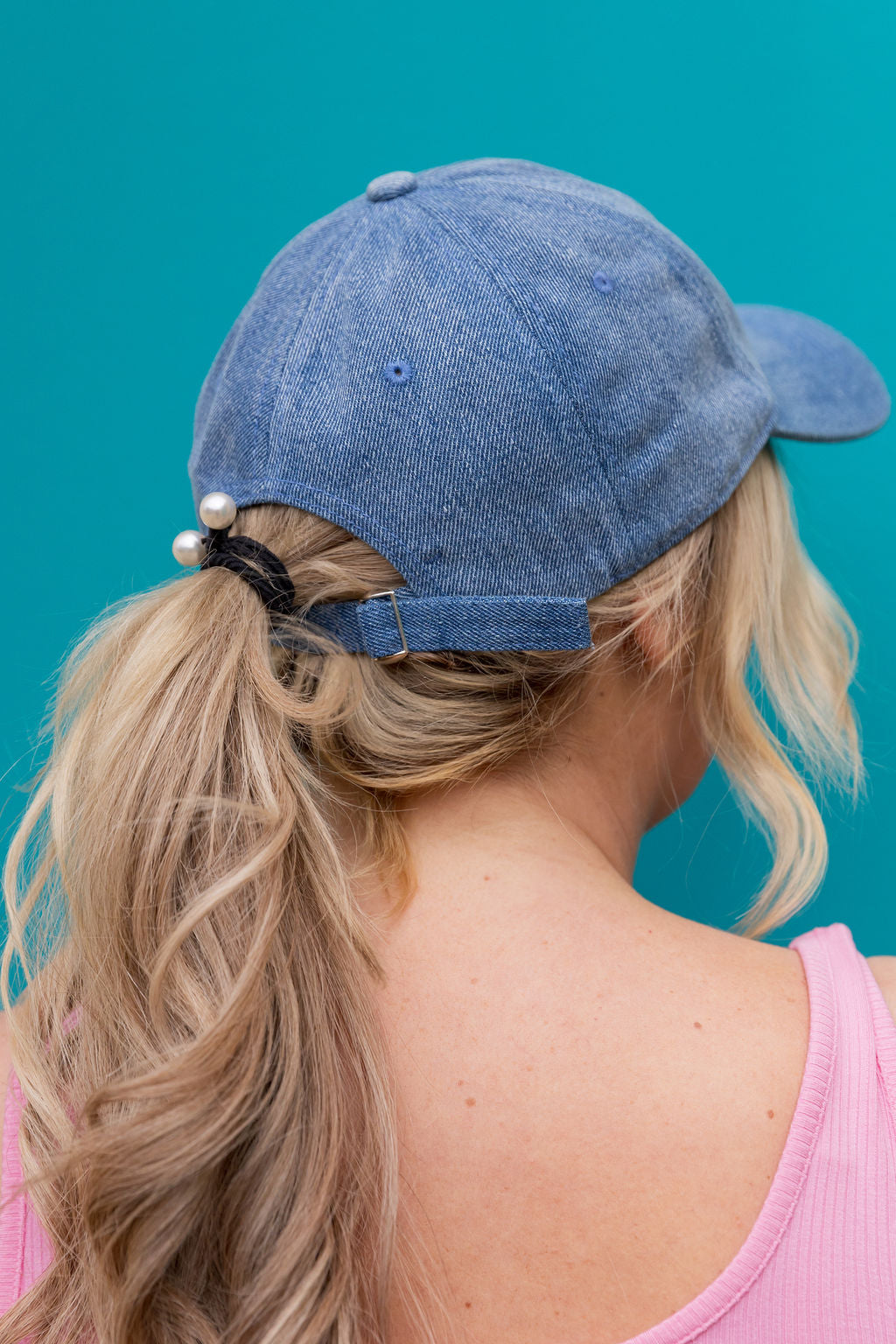 Essentials Cap in Embroidered Bow Mid Wash Denim