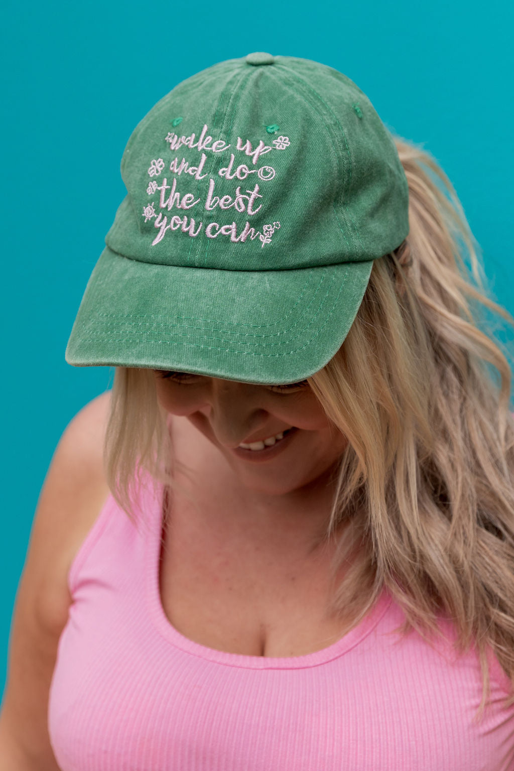Essentials Slogan Cap in Show Up Green