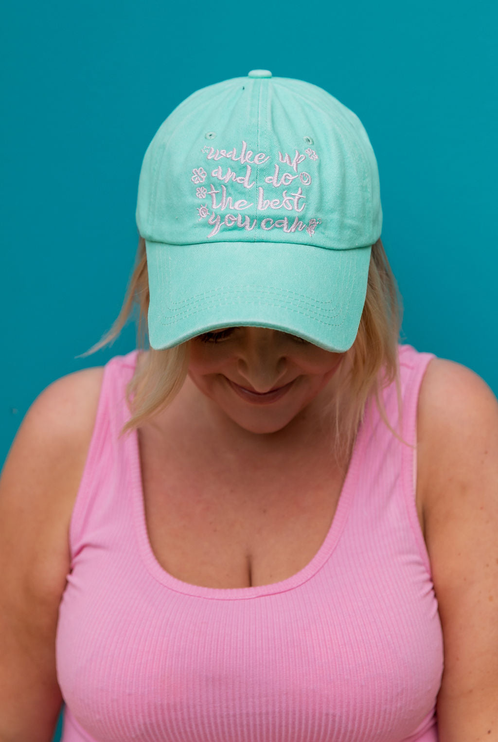 Essentials Slogan Cap in Show Up Blue