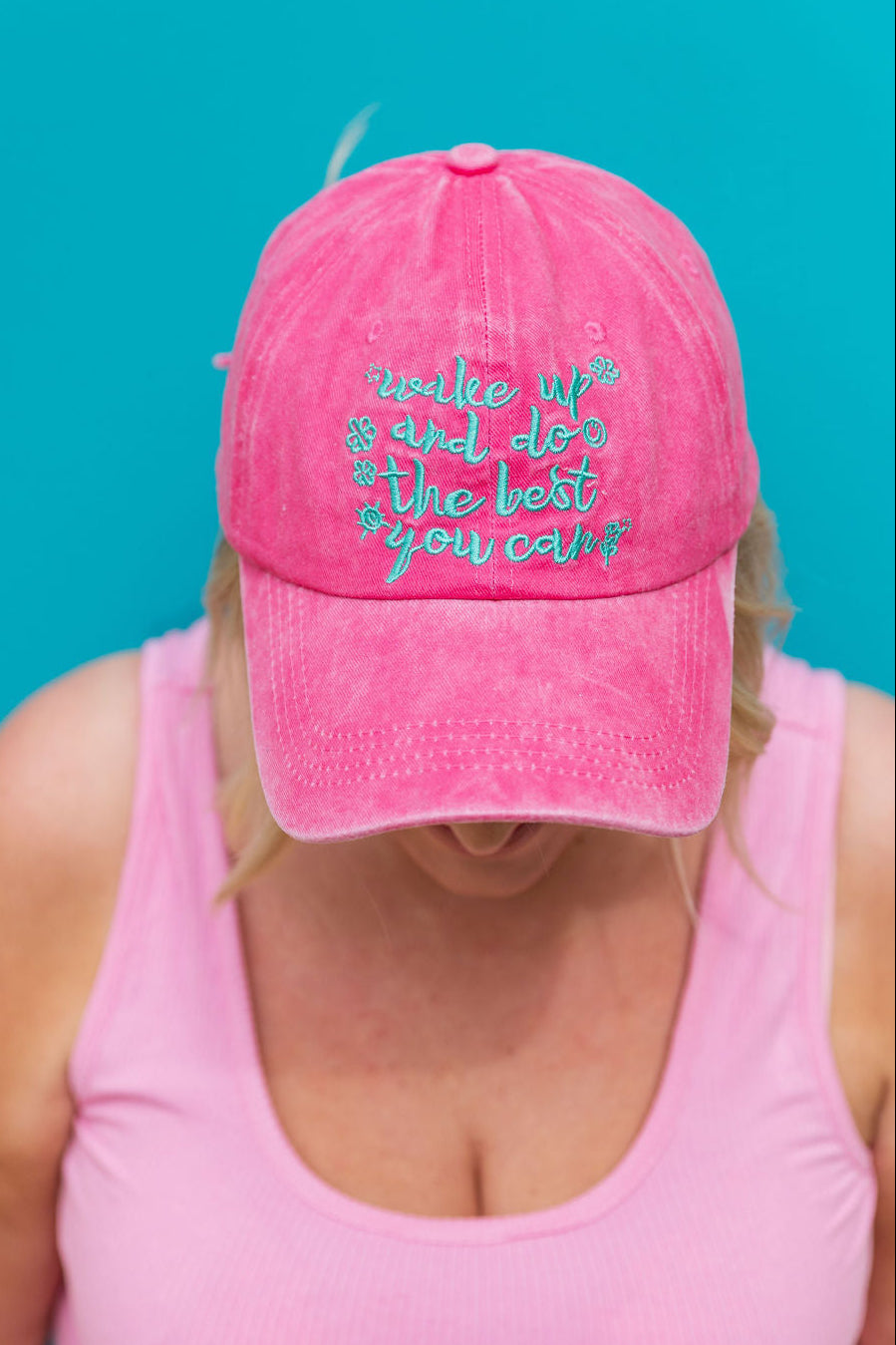 Essentials Slogan Cap in Show Up Magenta