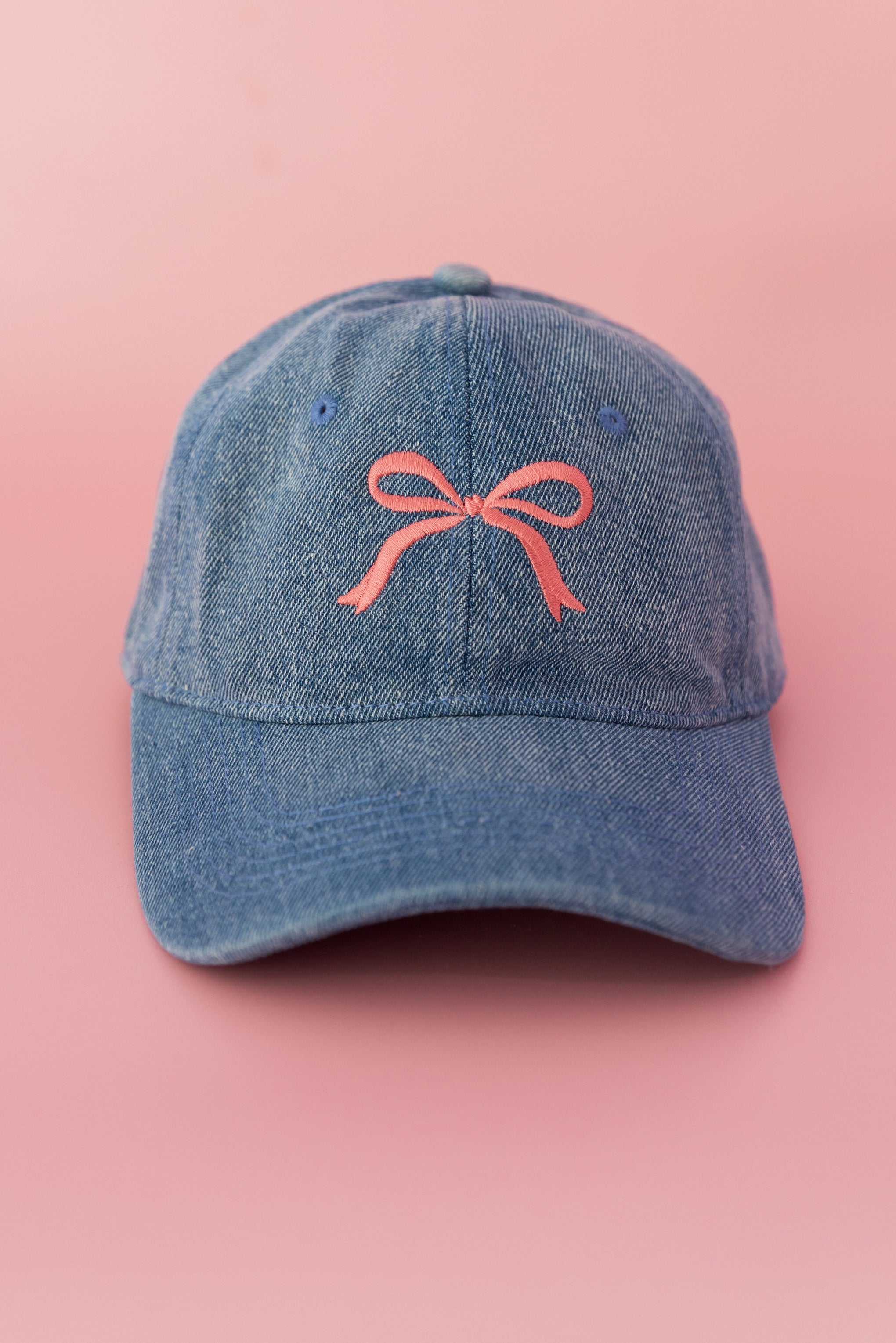 Essentials Cap in Embroidered Bow Mid Wash Denim