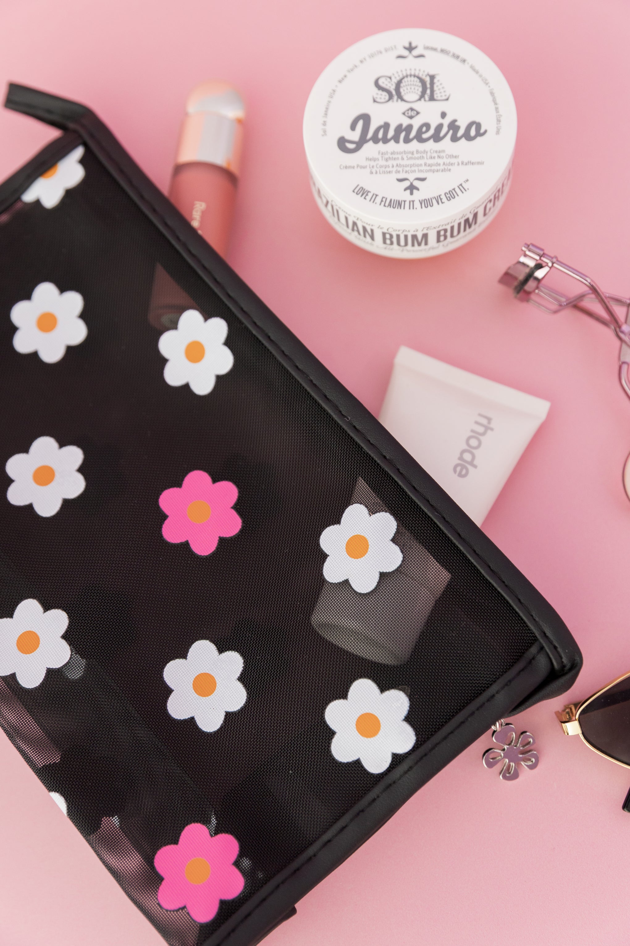 Floral Cosmetics Bag in Black