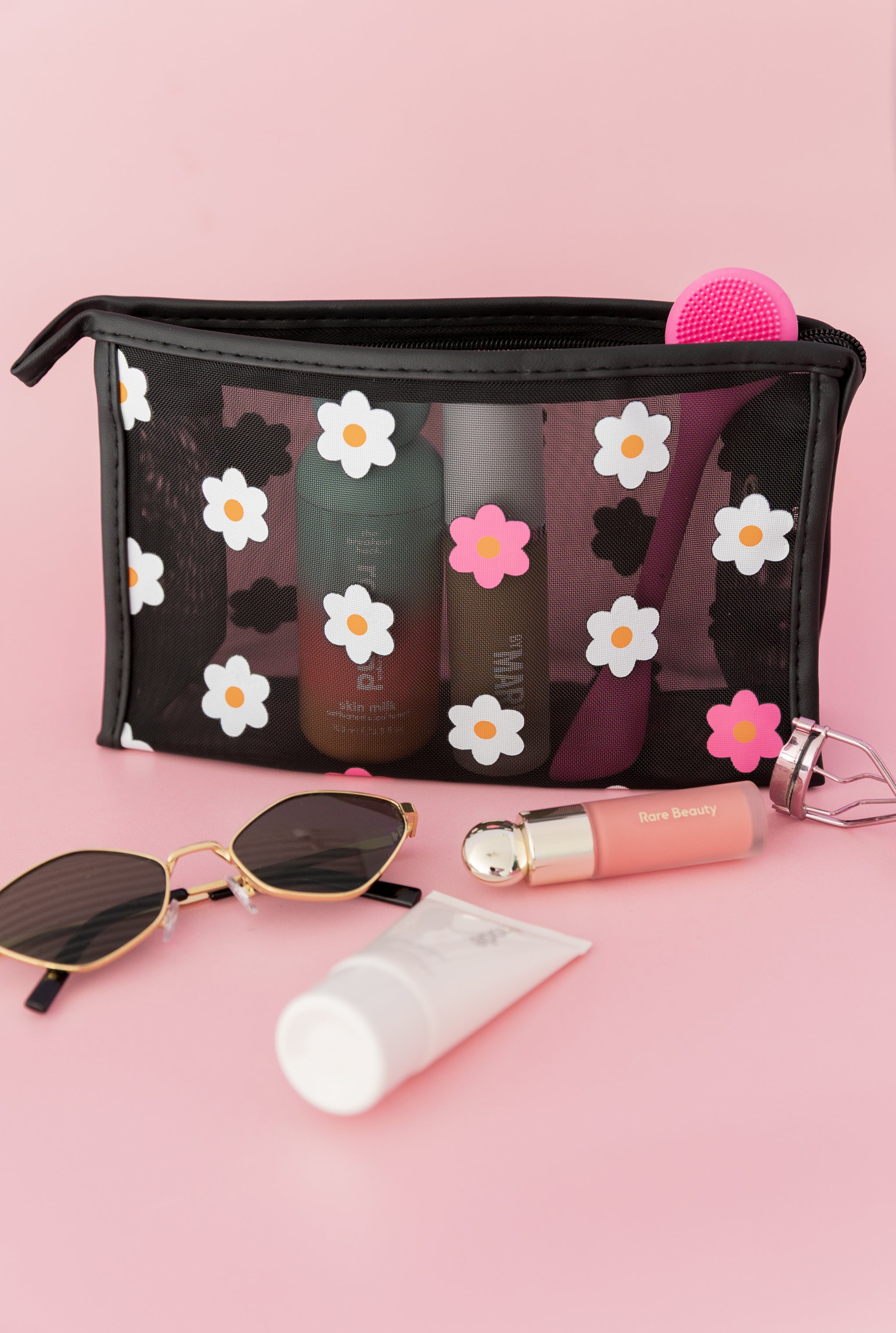 Floral Cosmetics Bag in Black