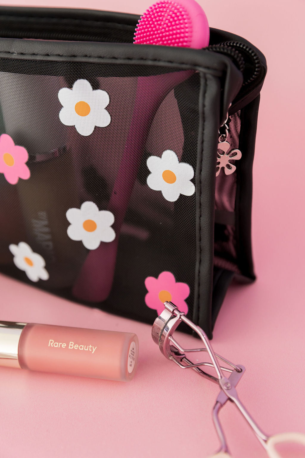 Floral Cosmetics Bag in Black