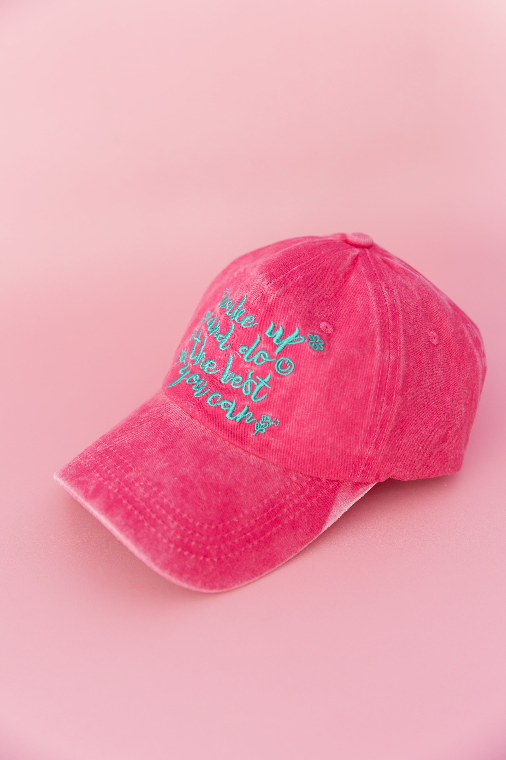 Essentials Slogan Cap in Show Up Magenta