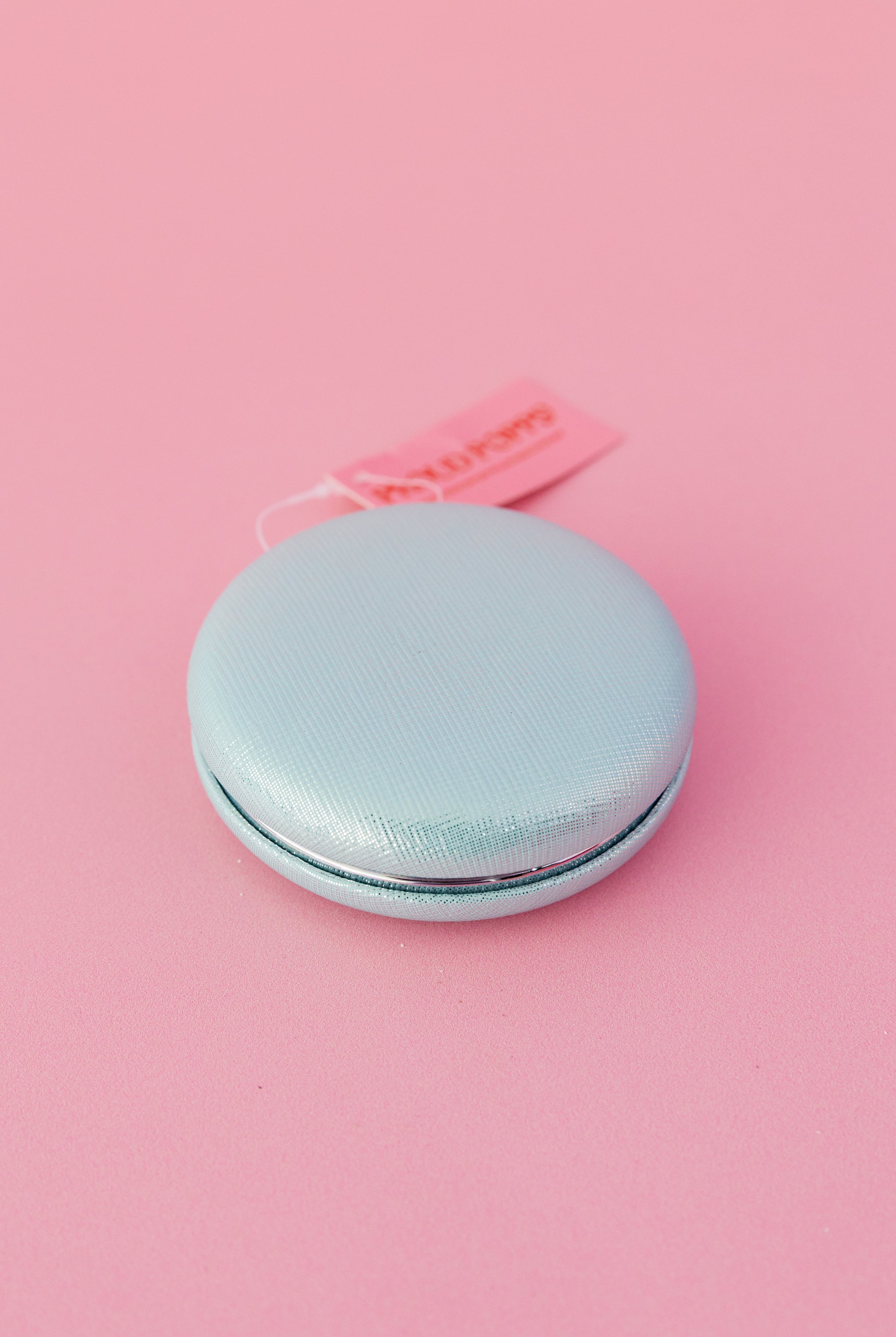 Round Pocket Mirror in Metallic Aqua Blue