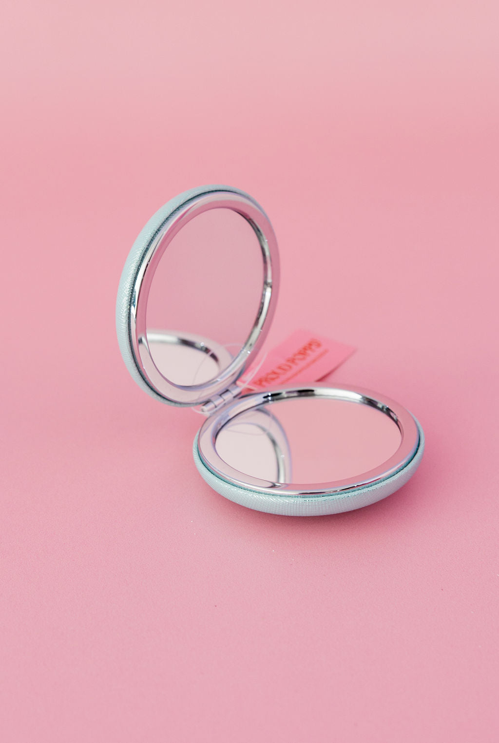Round Pocket Mirror in Metallic Aqua Blue
