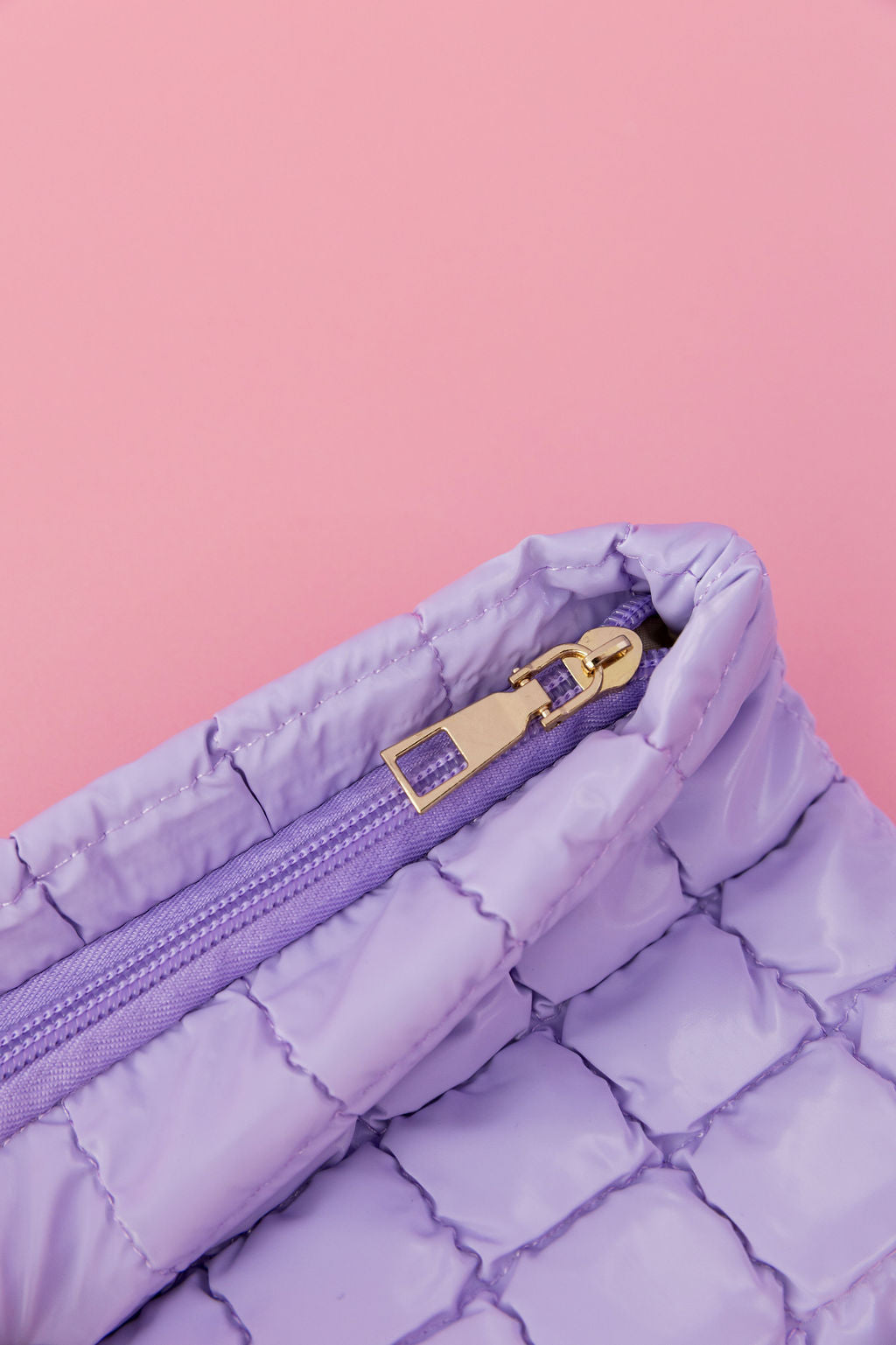 Quilted Cosmetics Bag in Pastel Lilac