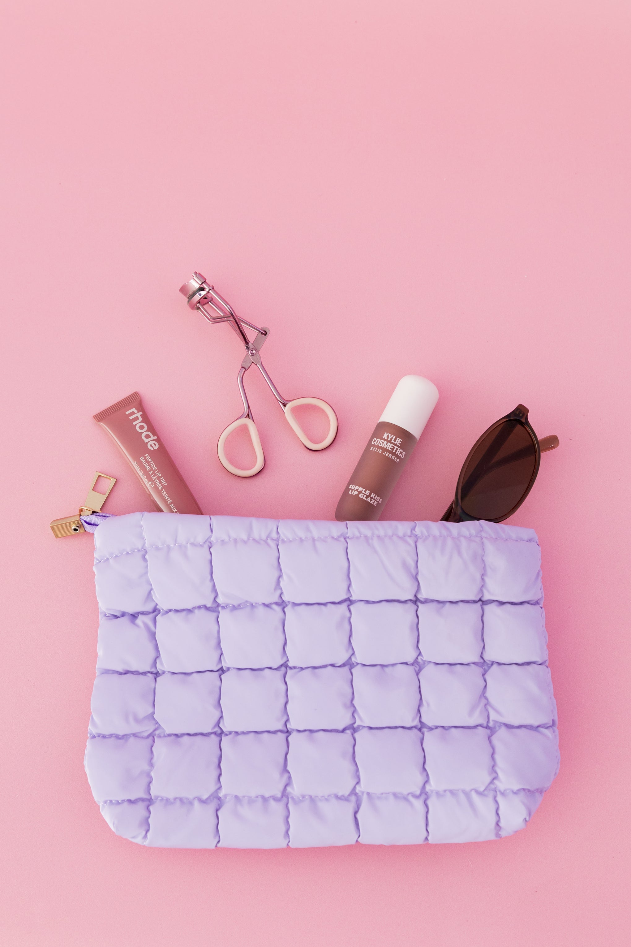 Quilted Cosmetics Bag in Pastel Lilac