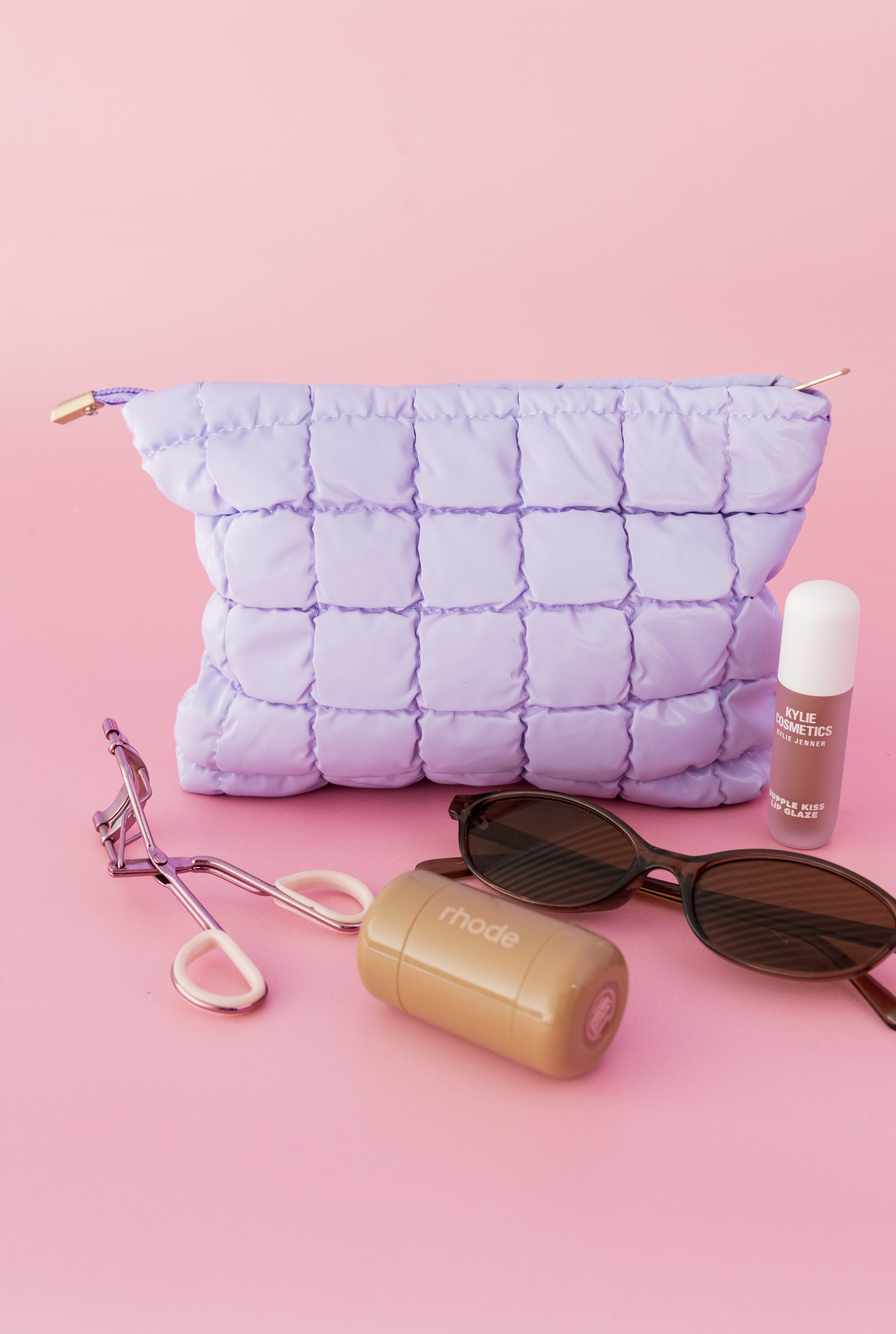 Quilted Cosmetics Bag in Pastel Lilac