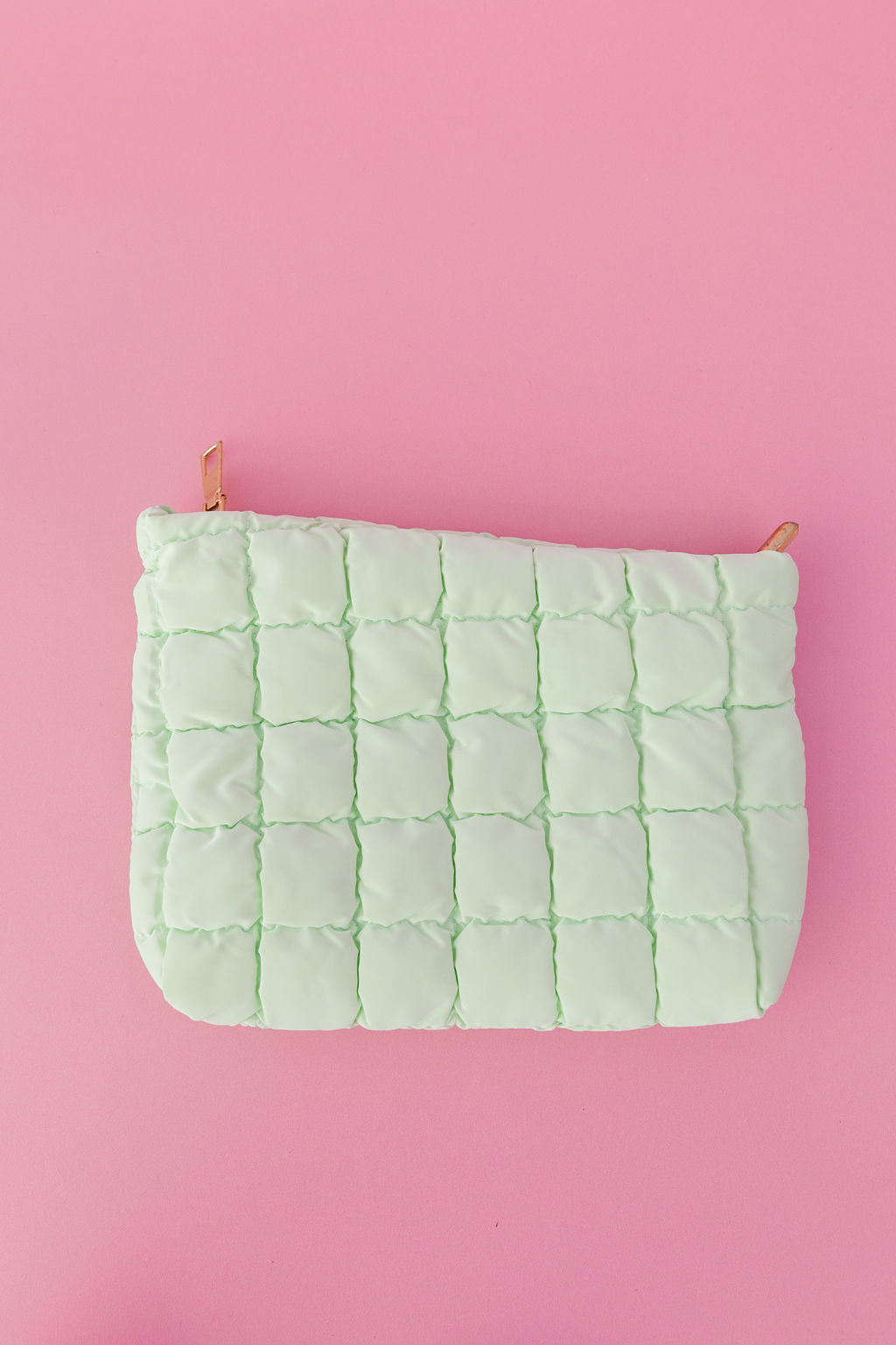Quilted Cosmetics Bag in Pastel Mint