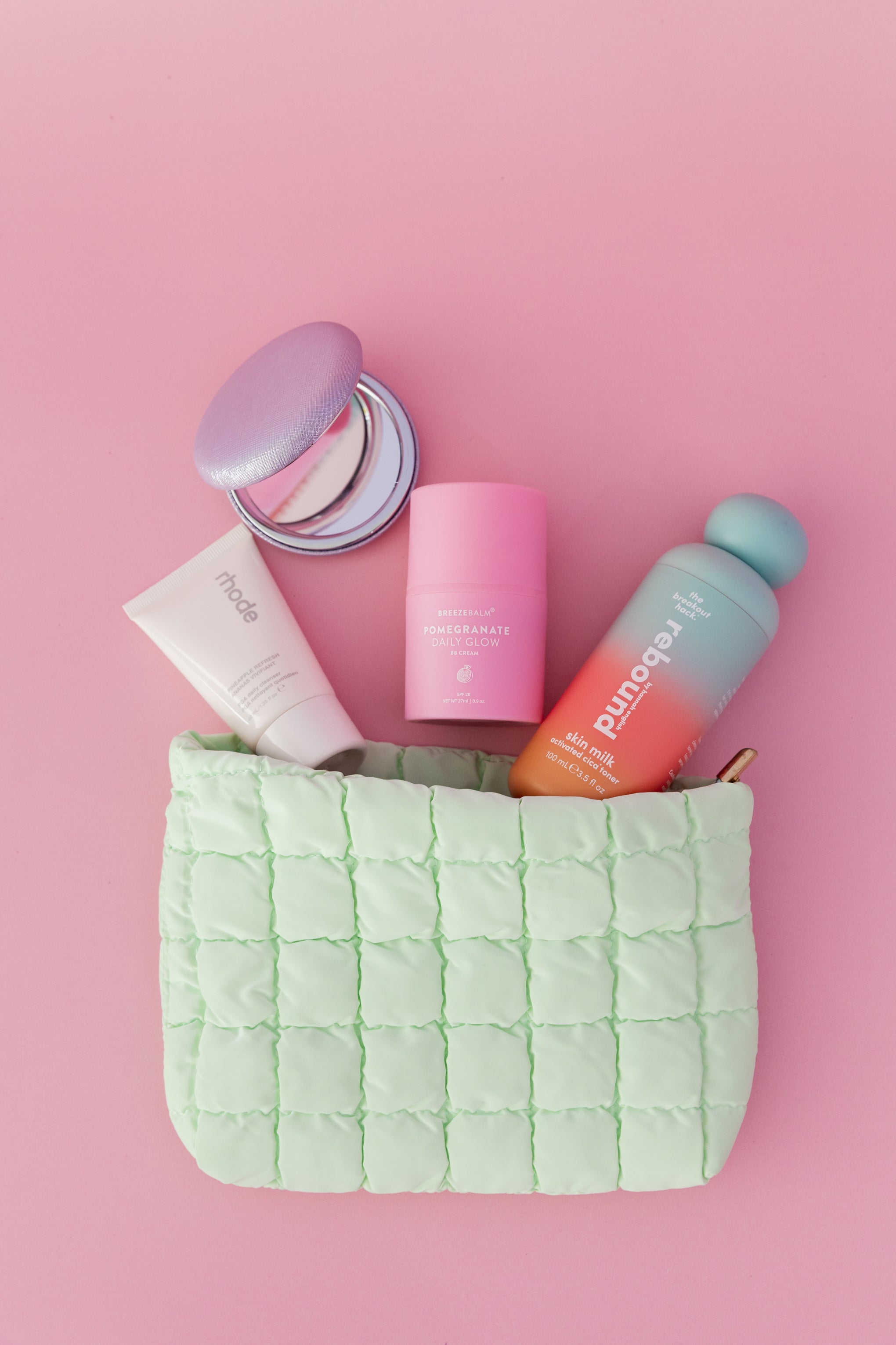 Quilted Cosmetics Bag in Pastel Mint