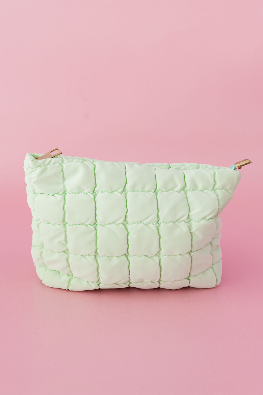 Quilted Cosmetics Bag in Pastel Mint