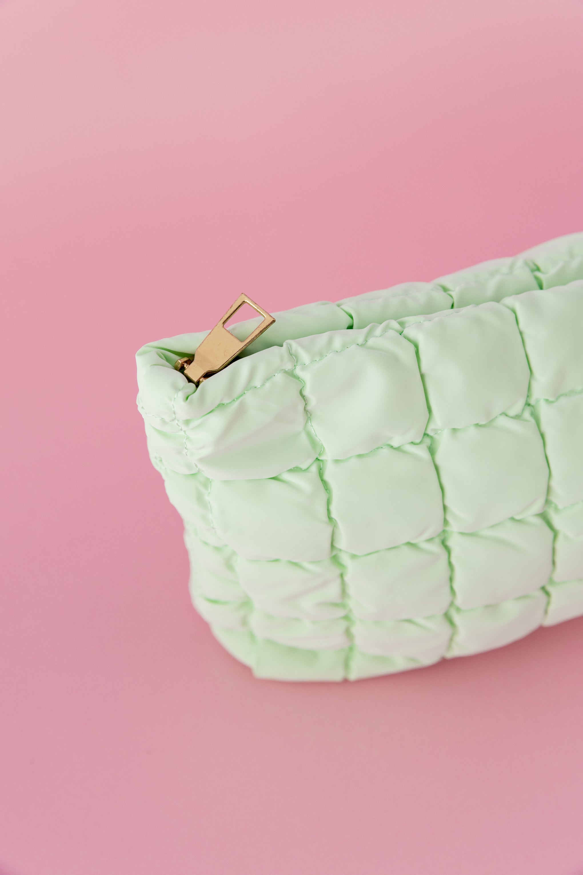 Quilted Cosmetics Bag in Pastel Mint