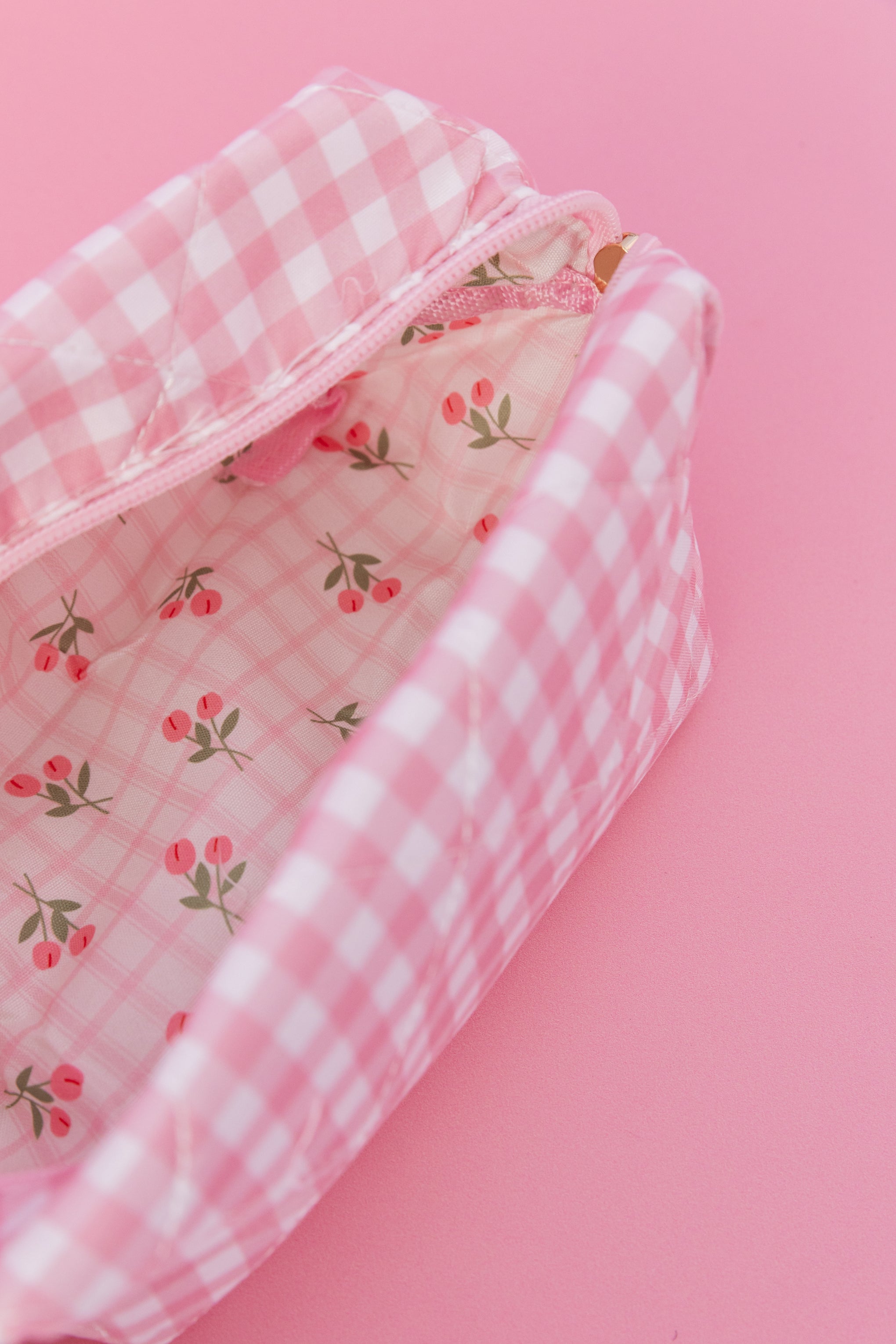 Gingham Cosmetics Bag in Pink/White