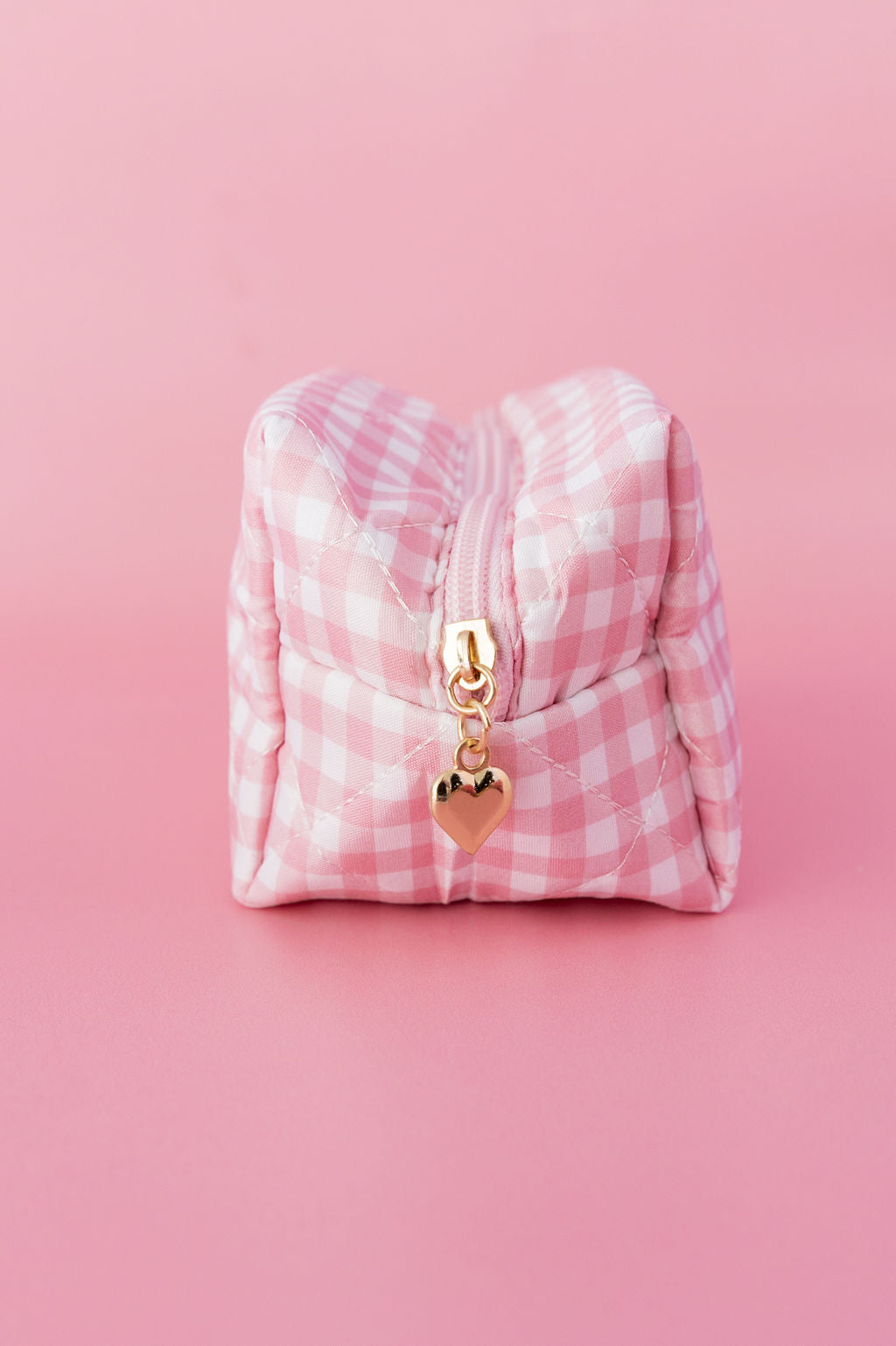 Gingham Cosmetics Bag in Pink/White